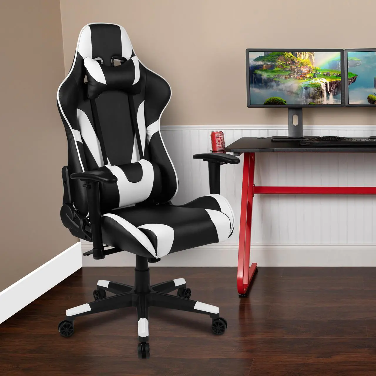 Main image of X20 Gaming Chair Racing Office Ergonomic Computer PC Adjustable Swivel Chair with Fully Reclining Back in Black LeatherSoft