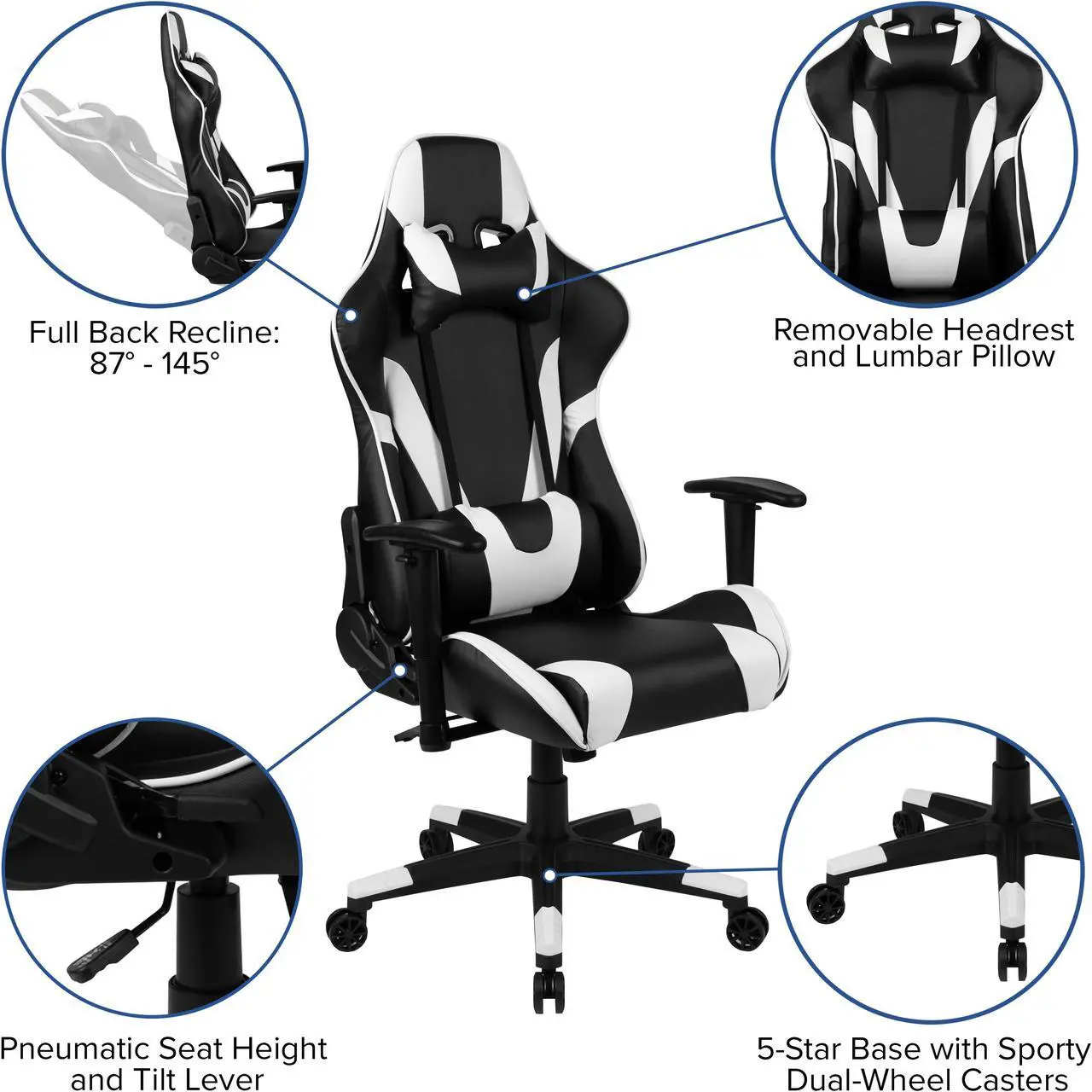 Alt view image 3 of 20 - X20 Gaming Chair Racing Office Ergonomic Computer PC Adjustable Swivel Chair with Fully Reclining Back in Black LeatherSoft