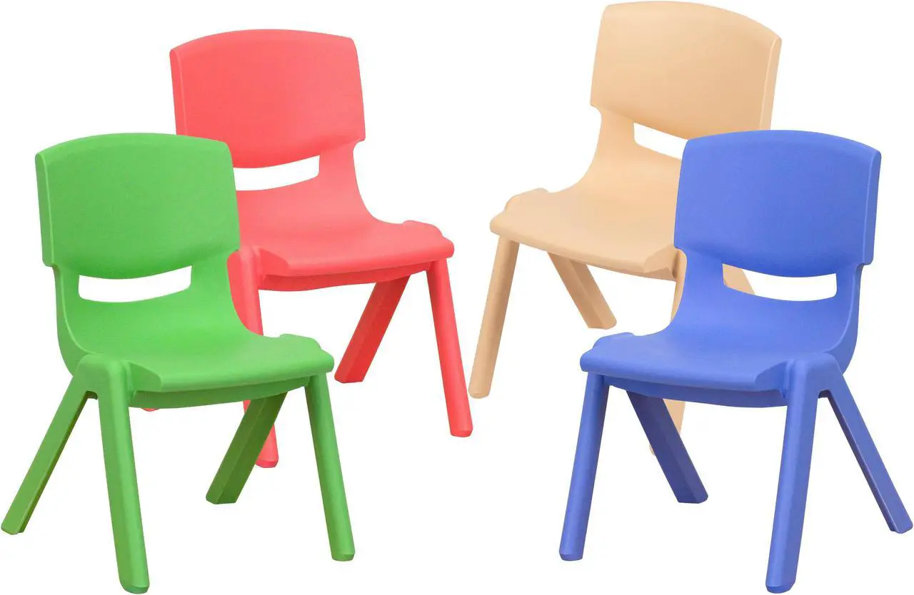 Alt view image 2 of 18 - 4 Pack Plastic Stackable School Chairs with 10.5" Seat Height, Assorted Colors