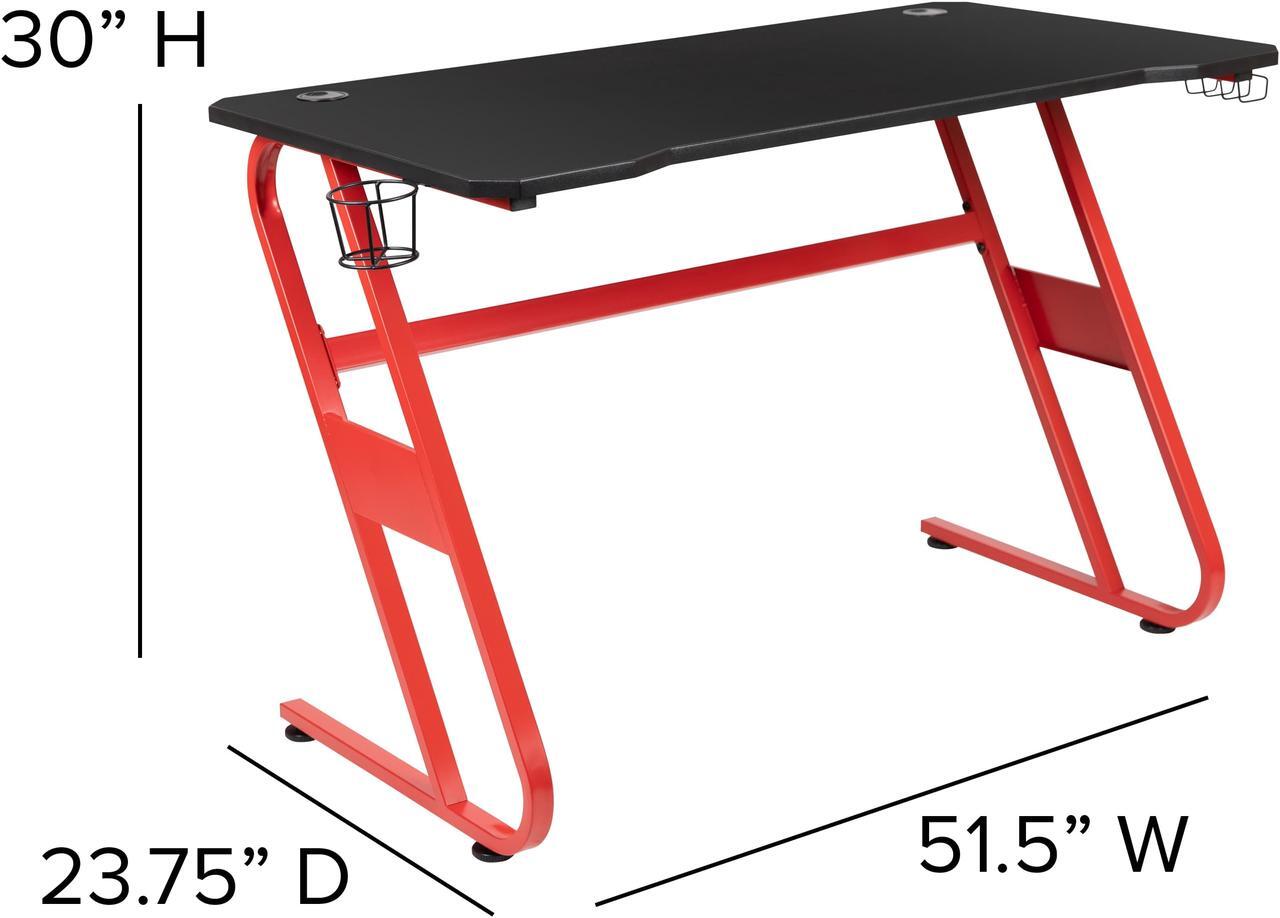Alt view image 13 of 20 - Flash Furniture Red Computer Gaming Desk and Black Racing Chair Set with Cup Holder and Headphone Hook
