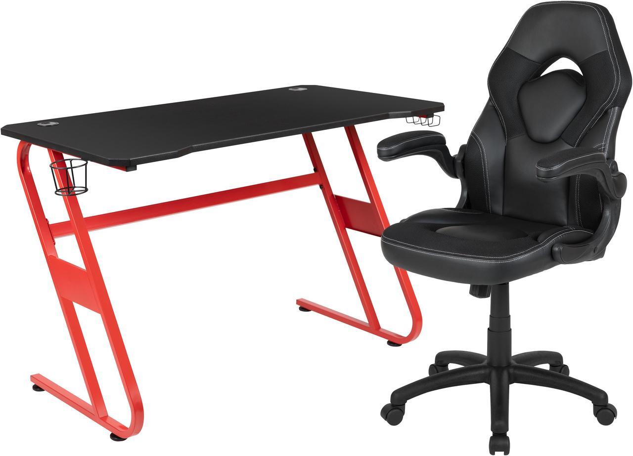 Alt view image 8 of 20 - Flash Furniture Red Computer Gaming Desk and Black Racing Chair Set with Cup Holder and Headphone Hook
