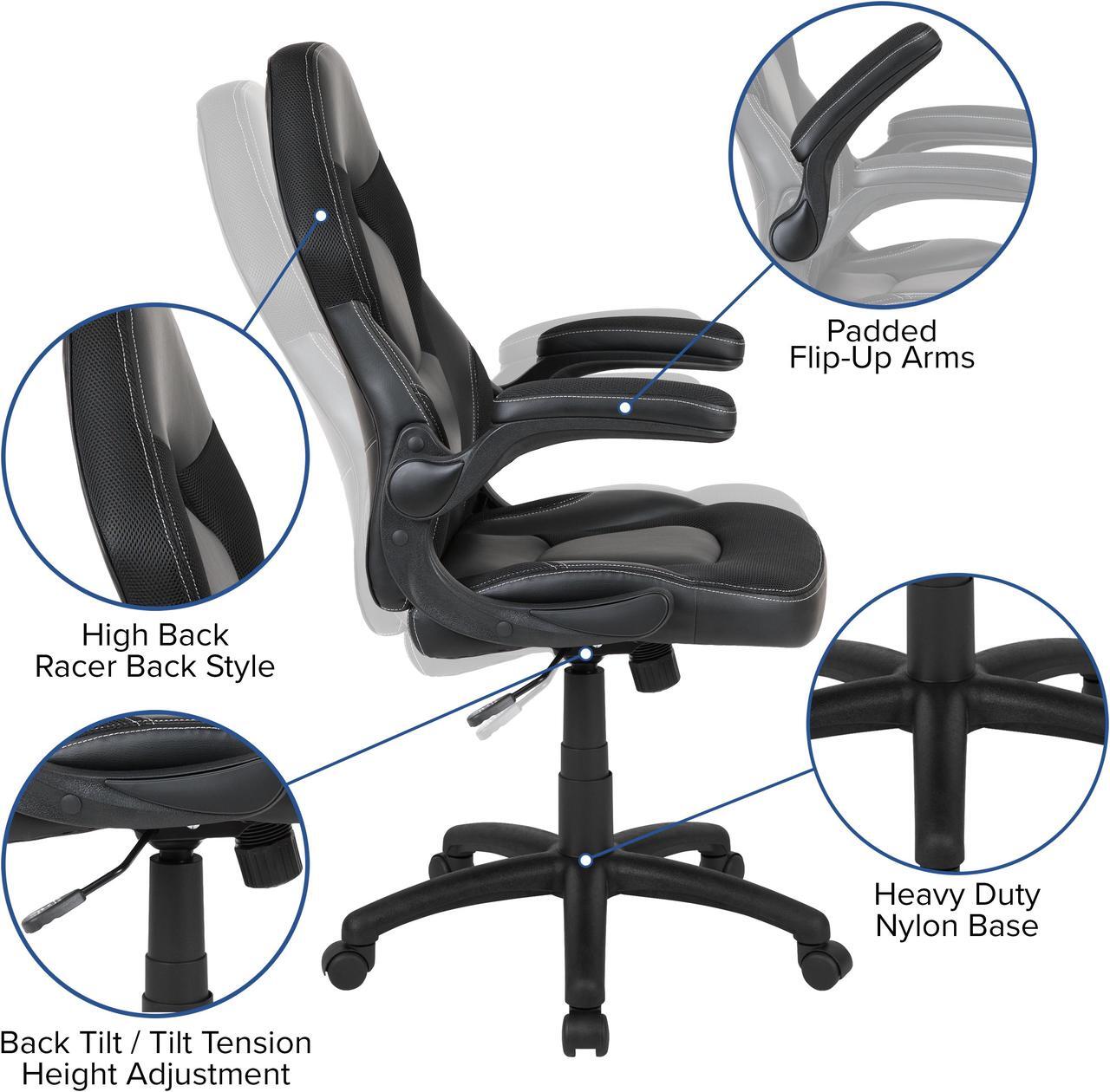 Alt view image 10 of 20 - Flash Furniture Red Computer Gaming Desk and Black Racing Chair Set with Cup Holder and Headphone Hook