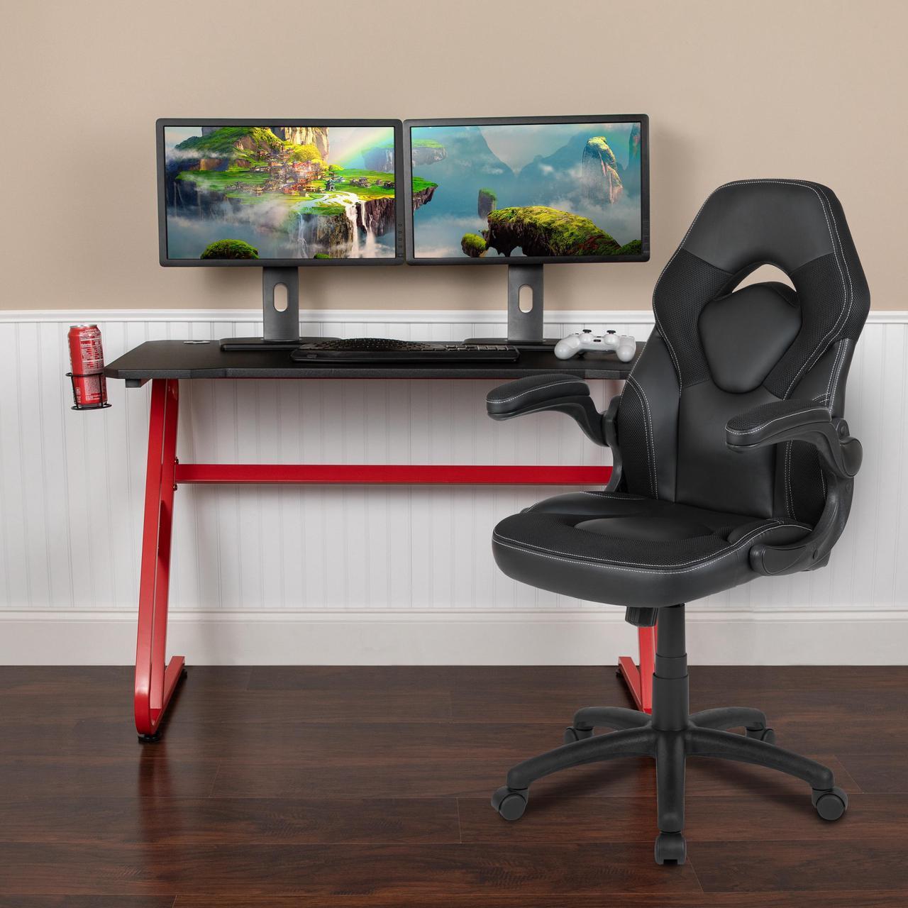 Alt view image 7 of 20 - Flash Furniture Red Computer Gaming Desk and Black Racing Chair Set with Cup Holder and Headphone Hook
