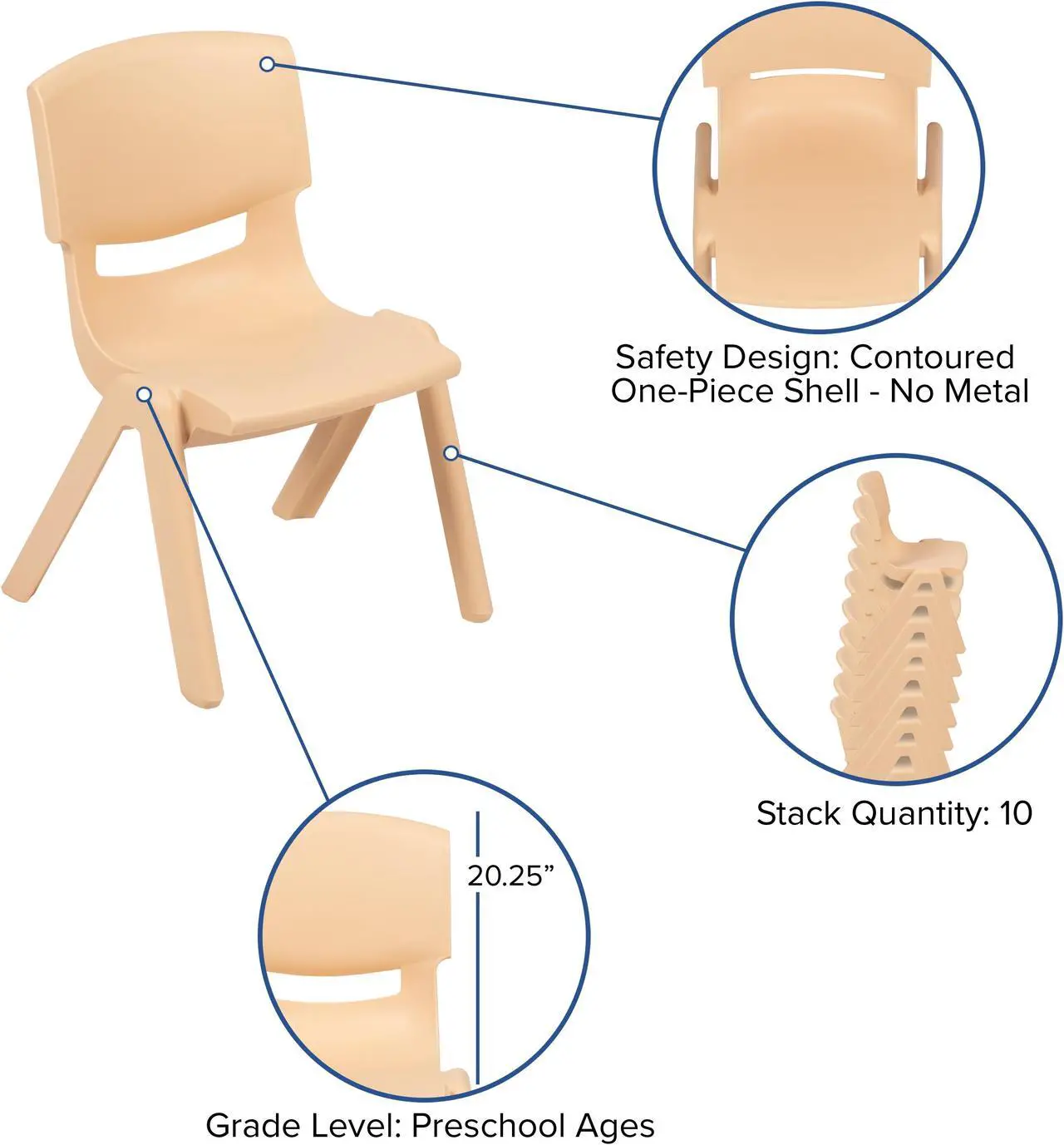 Alt view image 4 of 18 - 4 Pack Plastic Stackable School Chairs with 10.5" Seat Height, Assorted Colors