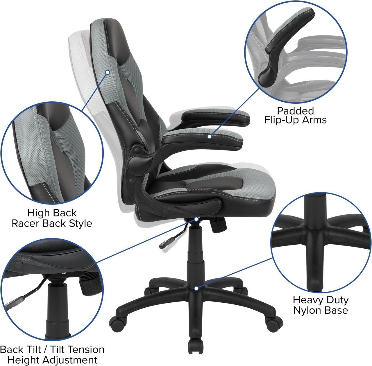 Alt view image 4 of 20 - Black Gaming Desk and Gray/Black Racing Chair Set with Cup Holder, Headphone Hook, and Monitor/Smartphone Stand