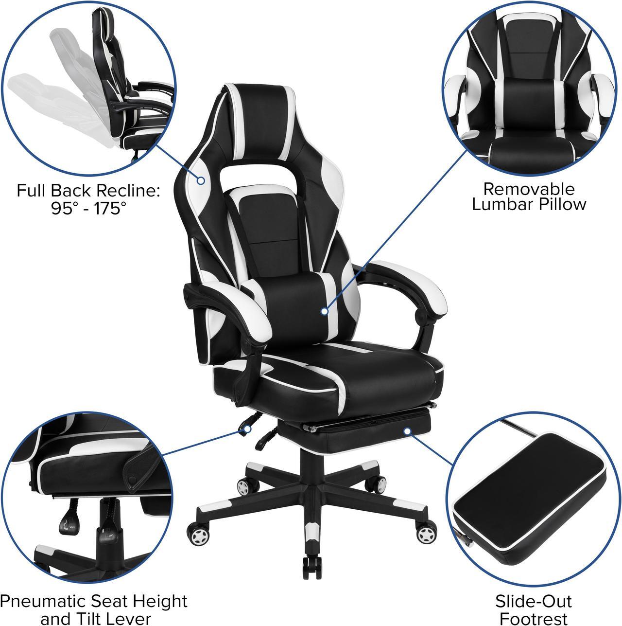 Alt view image 4 of 20 - X40 Gaming Chair Racing Ergonomic Computer Chair with Fully Reclining Back/Arms, Slide-Out Footrest, Massaging Lumbar - White