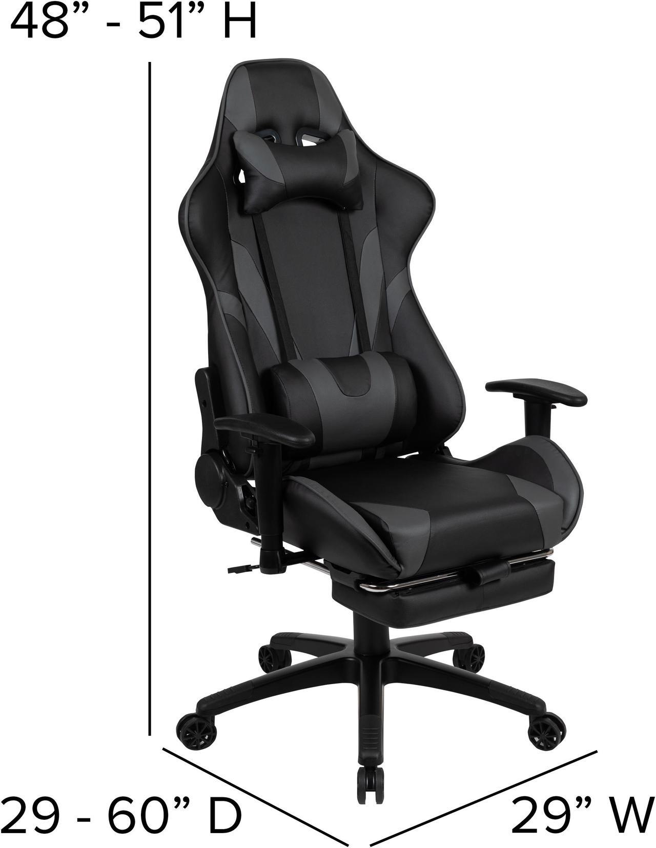 Alt view image 6 of 20 - Black Gaming Desk with Cup Holder/Headphone Hook and Monitor/Smartphone Stand & Gray Reclining Gaming Chair with Footrest