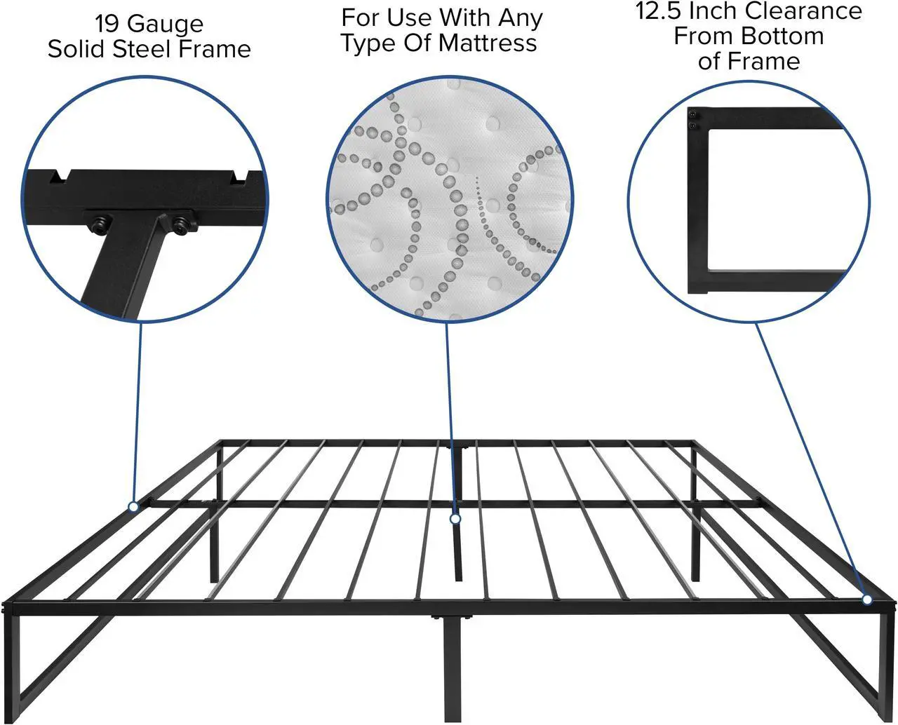 Alt view image 4 of 20 - 14 Inch Metal Platform Bed Frame with 10 Inch Pocket Spring Mattress in a Box (No Box Spring Required) - King