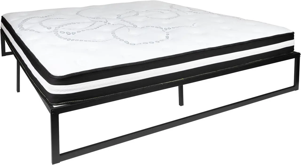 Alt view image 2 of 20 - 14 Inch Metal Platform Bed Frame with 10 Inch Pocket Spring Mattress in a Box (No Box Spring Required) - King