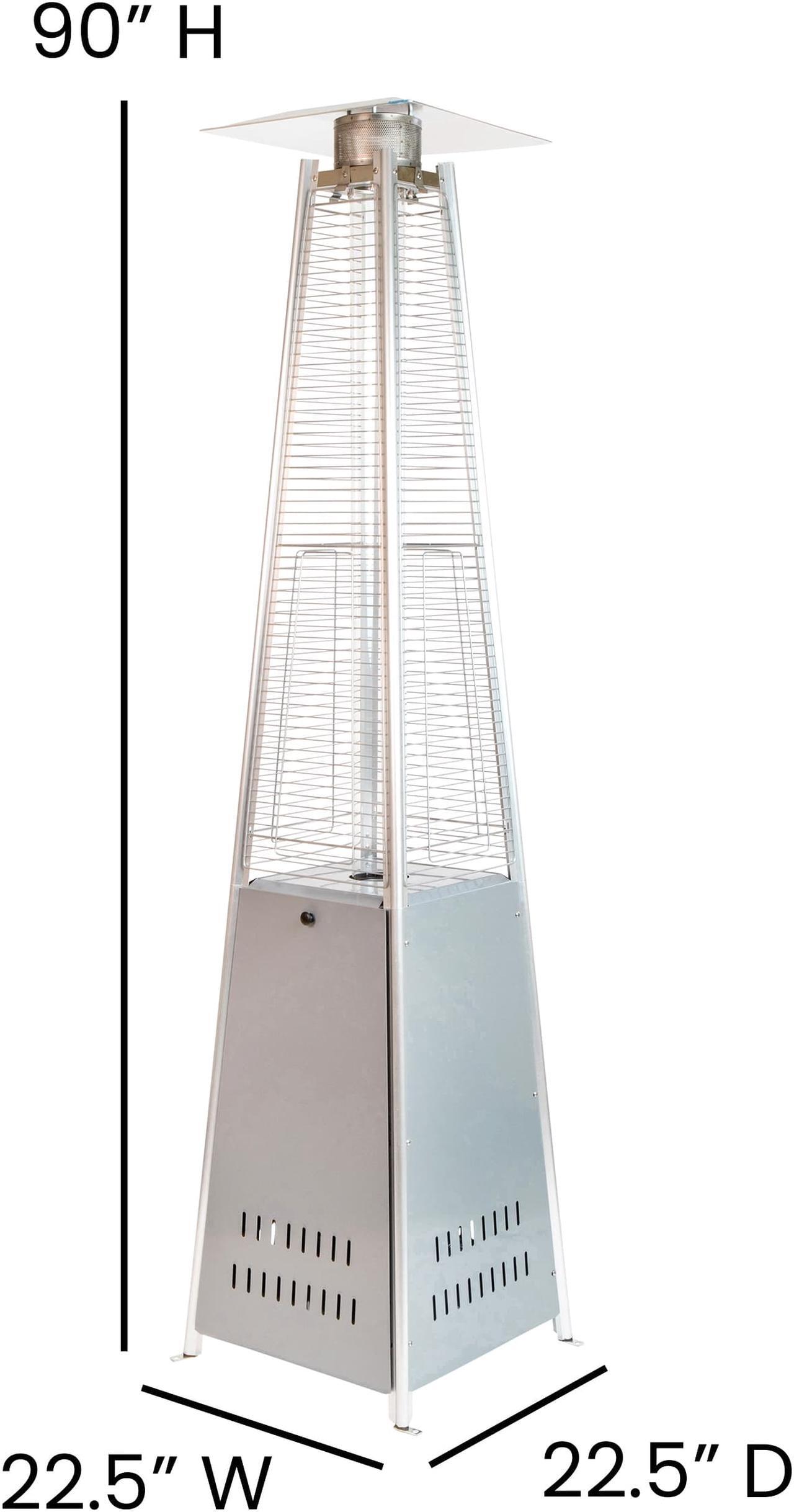 Alt view image 5 of 20 - Patio Outdoor Heating-Silver Stainless Steel Pyramid 42,000 BTU Propane Heater with Wheels for Commercial & Residential Use