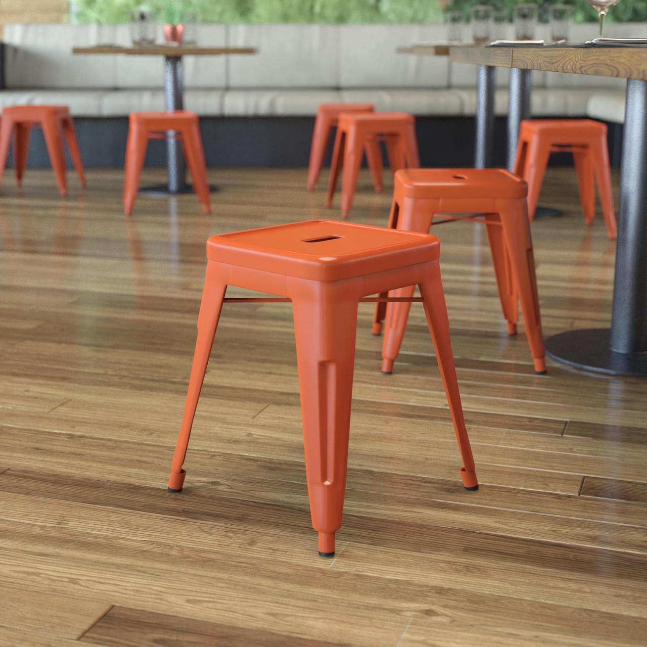 Main image of 18" Table Height Stool, Stackable Backless Metal Indoor Dining Stool, Commercial Grade Restaurant Stool in Orange - Set of 4