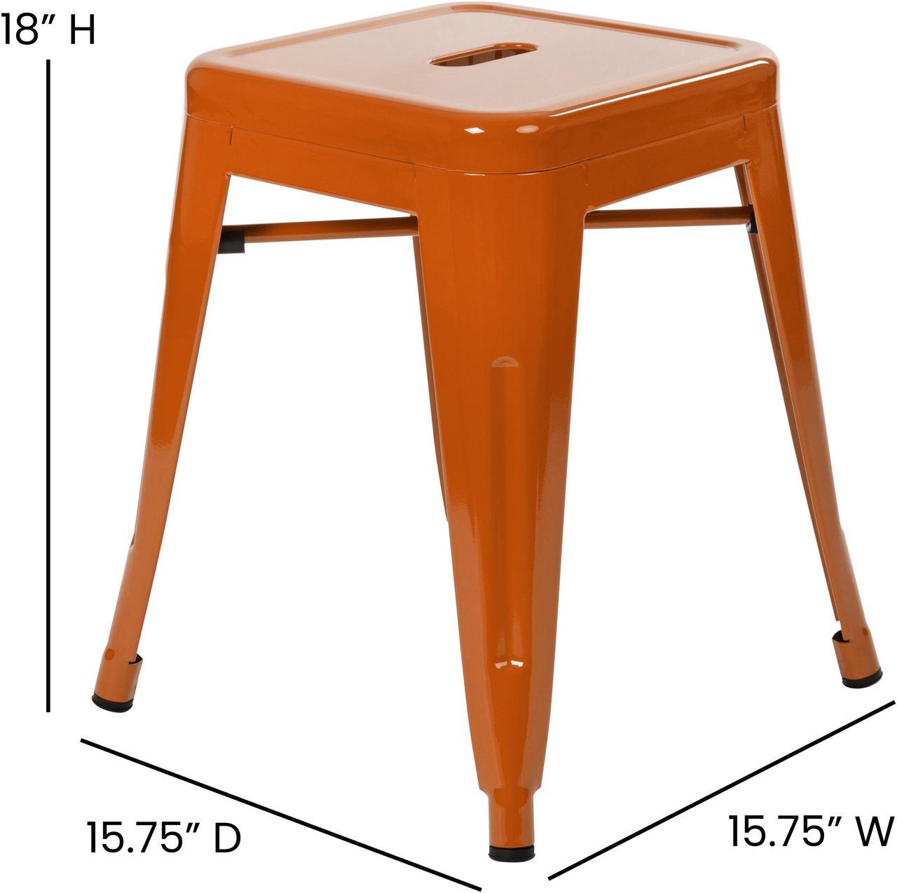 Alt view image 6 of 20 - 18" Table Height Stool, Stackable Backless Metal Indoor Dining Stool, Commercial Grade Restaurant Stool in Orange - Set of 4