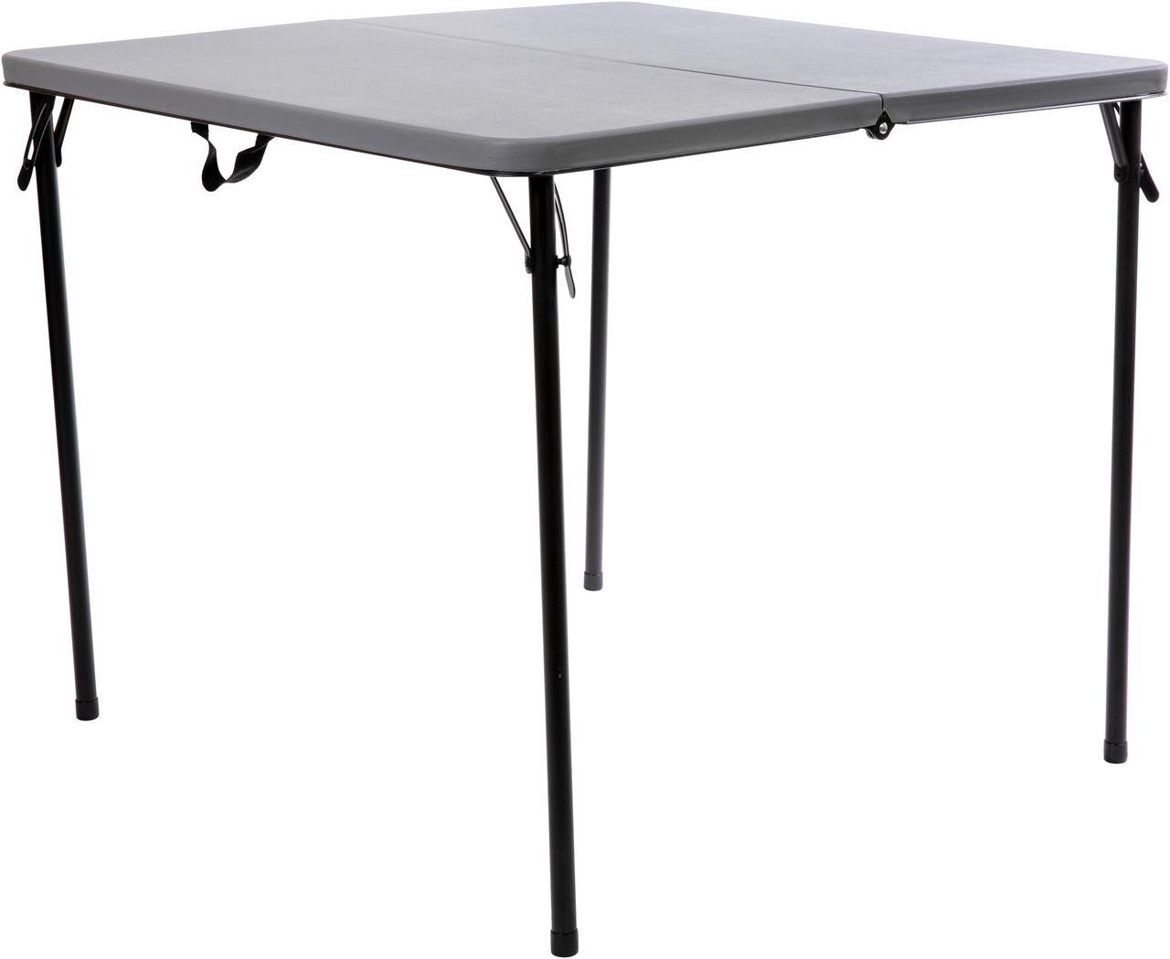 Alt view image 2 of 20 - 2.83-Foot Square Bi-Fold Gray Plastic Folding Table with Carrying Handle