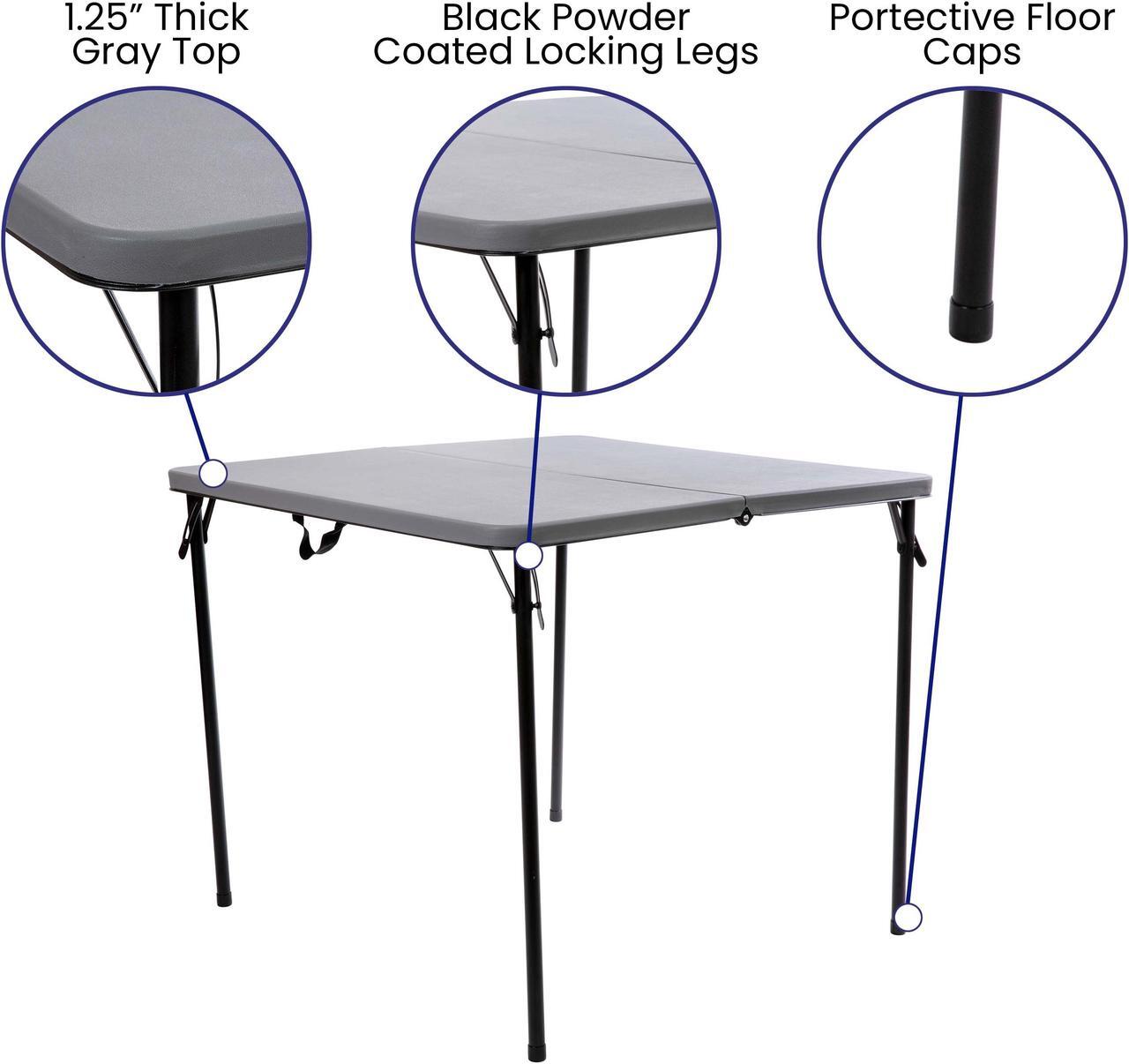 Alt view image 5 of 20 - 2.83-Foot Square Bi-Fold Gray Plastic Folding Table with Carrying Handle