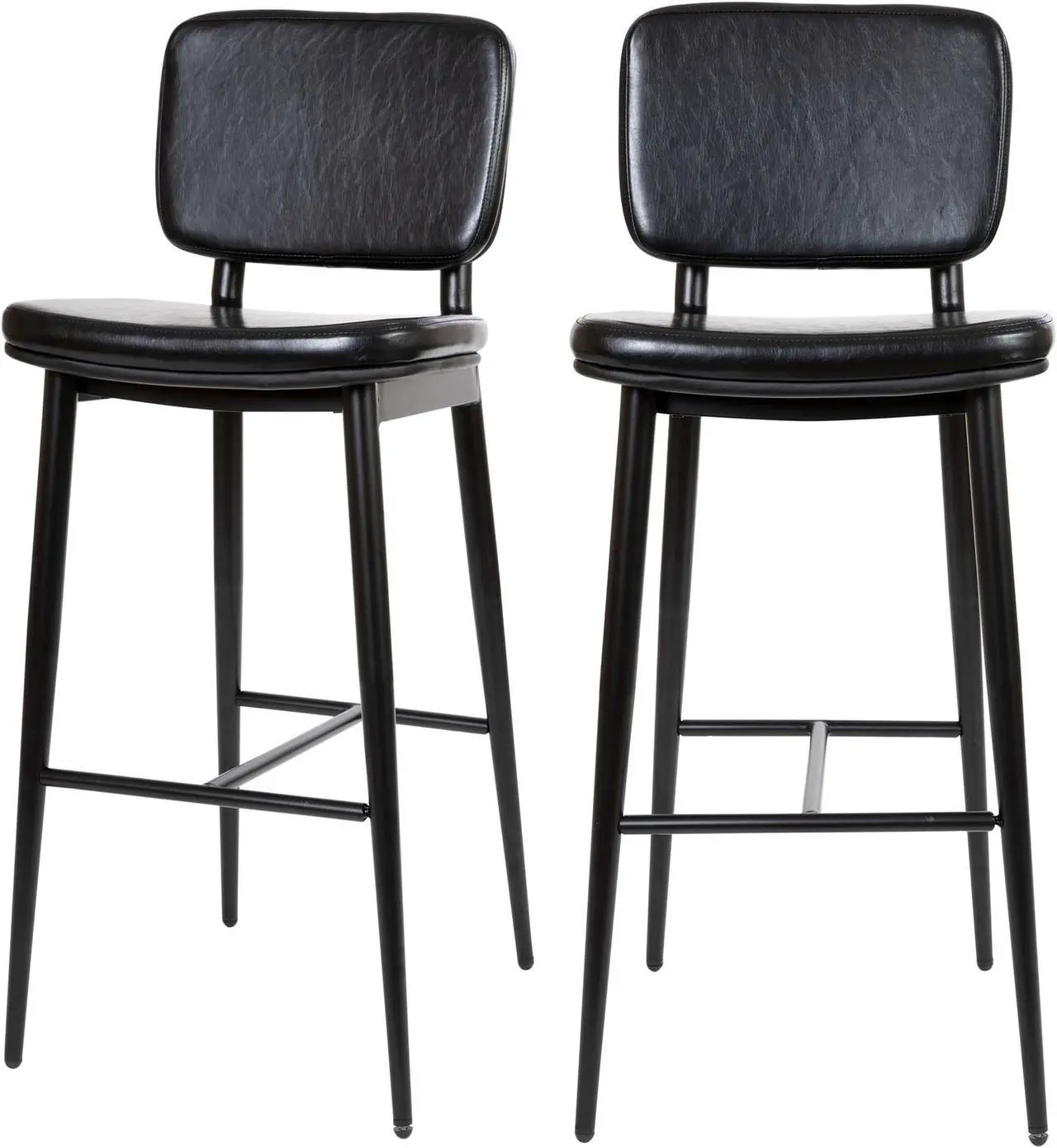 Alt view image 3 of 20 - Kenzie Commercial Grade Mid-Back Barstools - Black LeatherSoft Upholstery - Black Iron Frame with Integrated Footrest - Set of 2