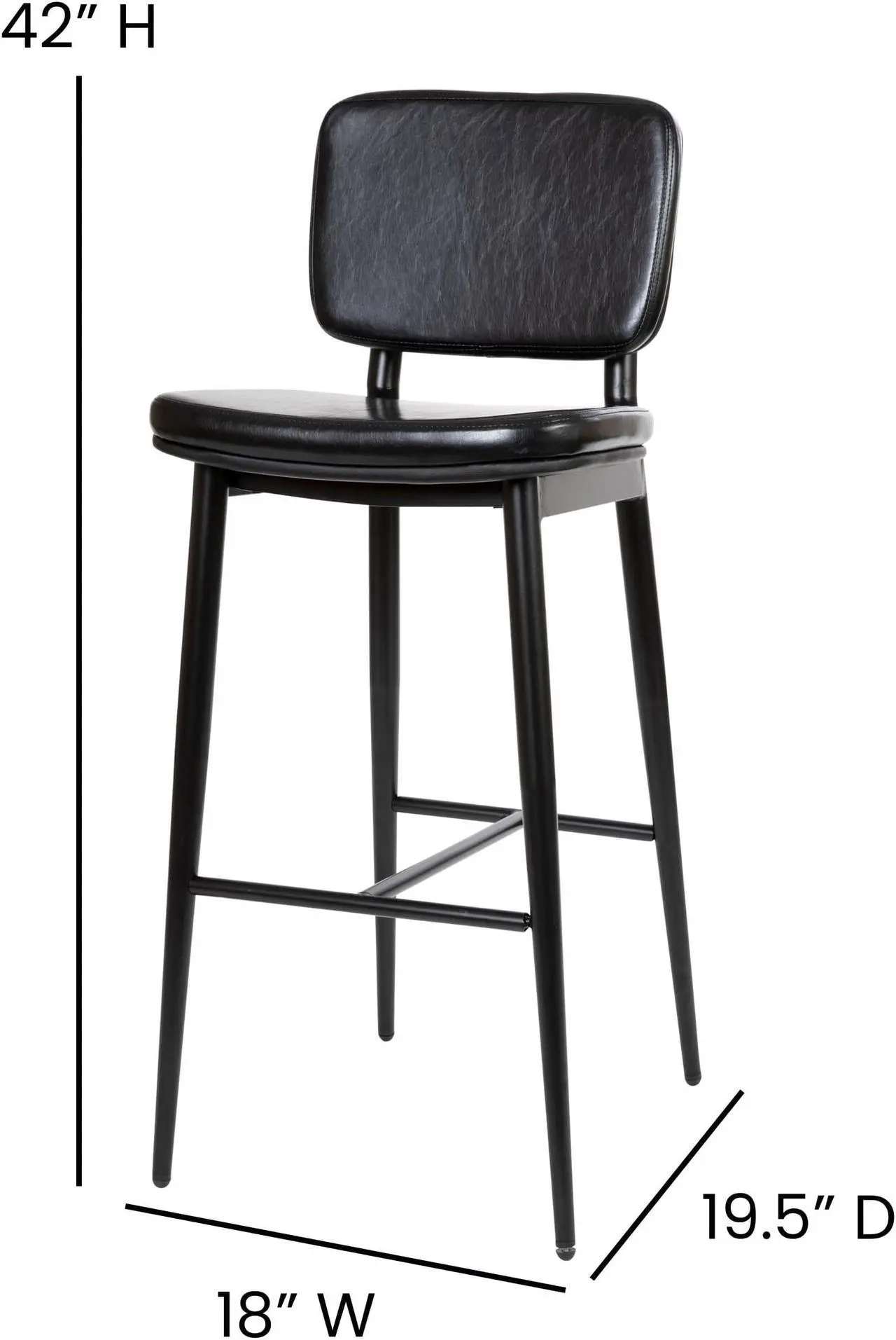 Alt view image 6 of 20 - Kenzie Commercial Grade Mid-Back Barstools - Black LeatherSoft Upholstery - Black Iron Frame with Integrated Footrest - Set of 2