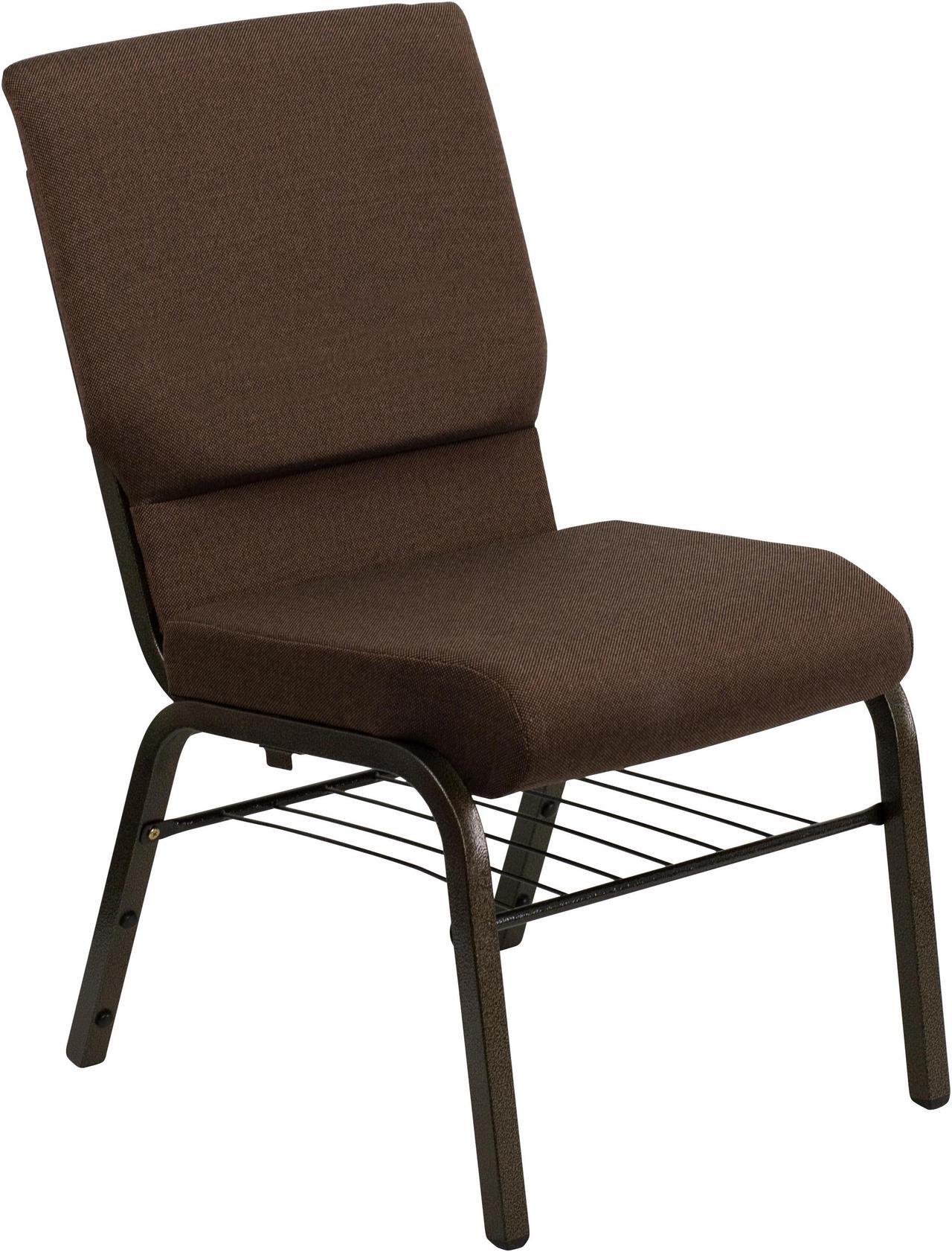 Main image of HERCULES Series 18.5''W Church Chair in Brown Fabric with Book Rack - Gold Vein Frame