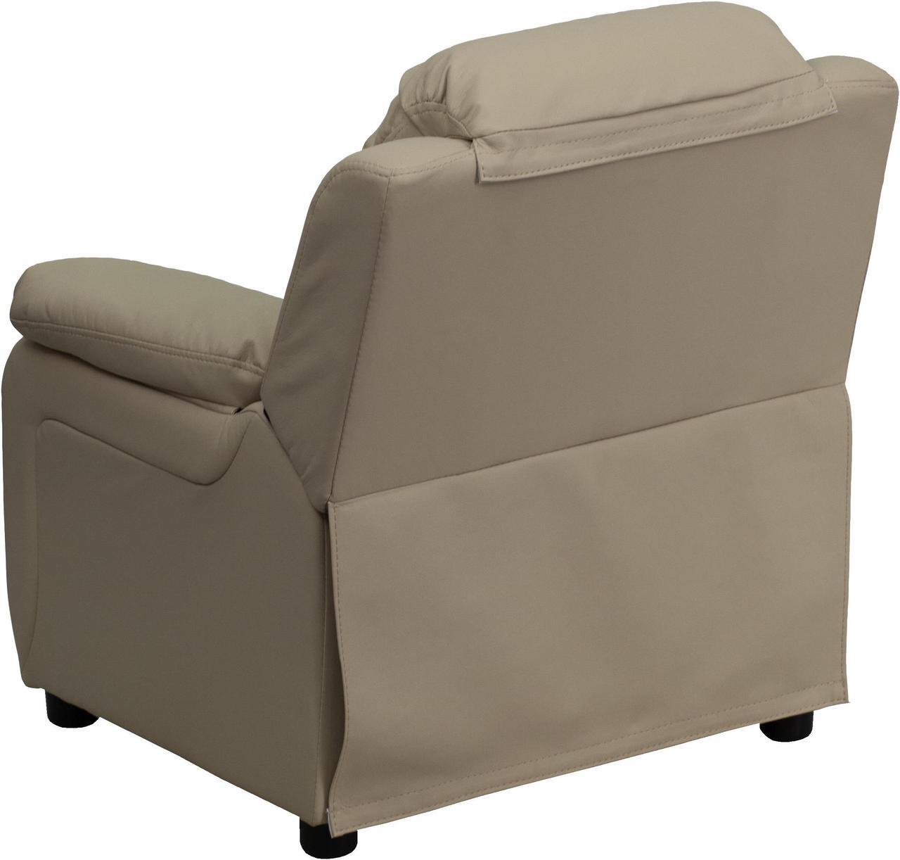 Alt view image 3 of 20 - Deluxe Padded Contemporary Beige Vinyl Kids Recliner with Storage Arms