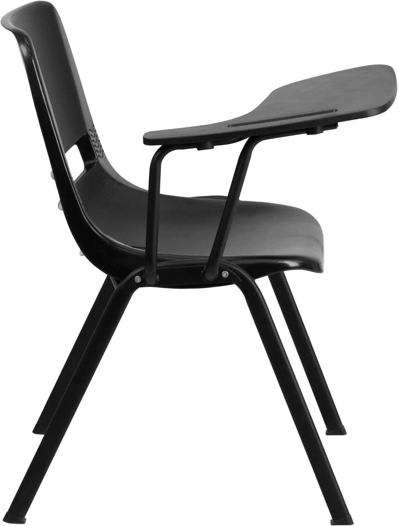 Alt view image 2 of 17 - Black Ergonomic Shell Chair with Right Handed Flip-Up Tablet Arm