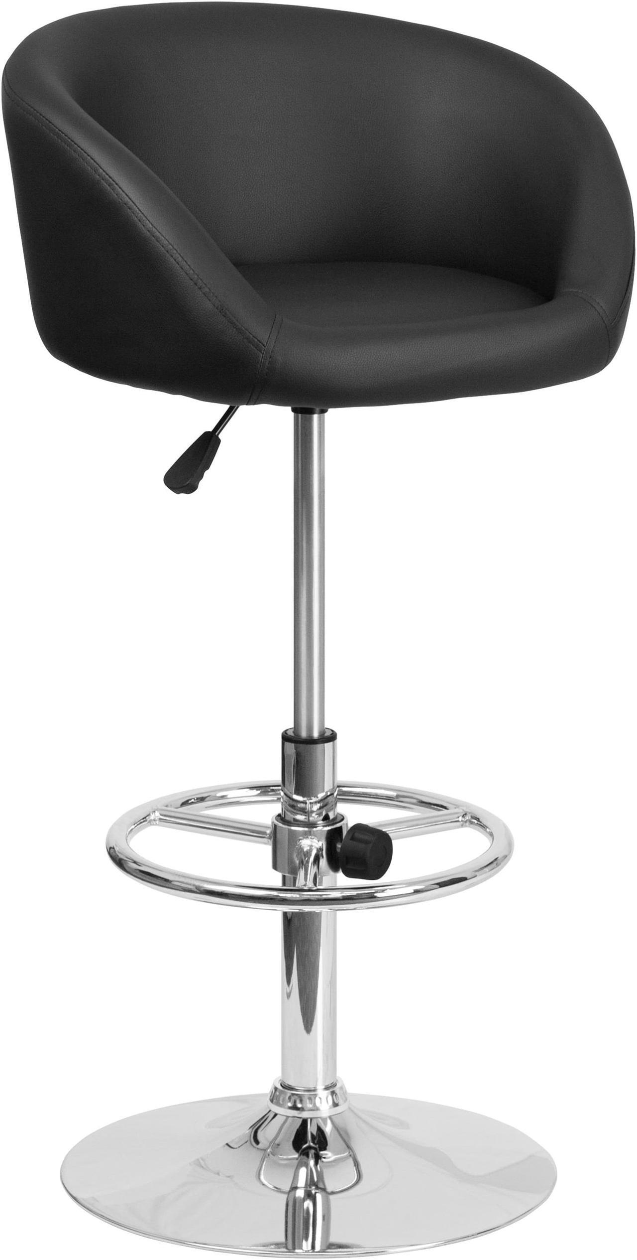 Main image of Contemporary Black Vinyl Adjustable Height Barstool with Barrel Back and Chrome Base