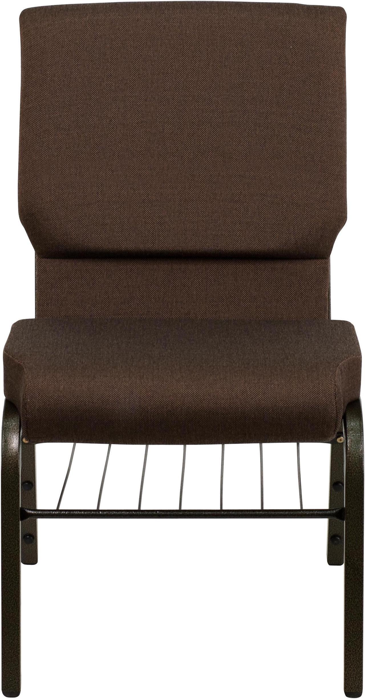 Alt view image 4 of 20 - HERCULES Series 18.5''W Church Chair in Brown Fabric with Book Rack - Gold Vein Frame