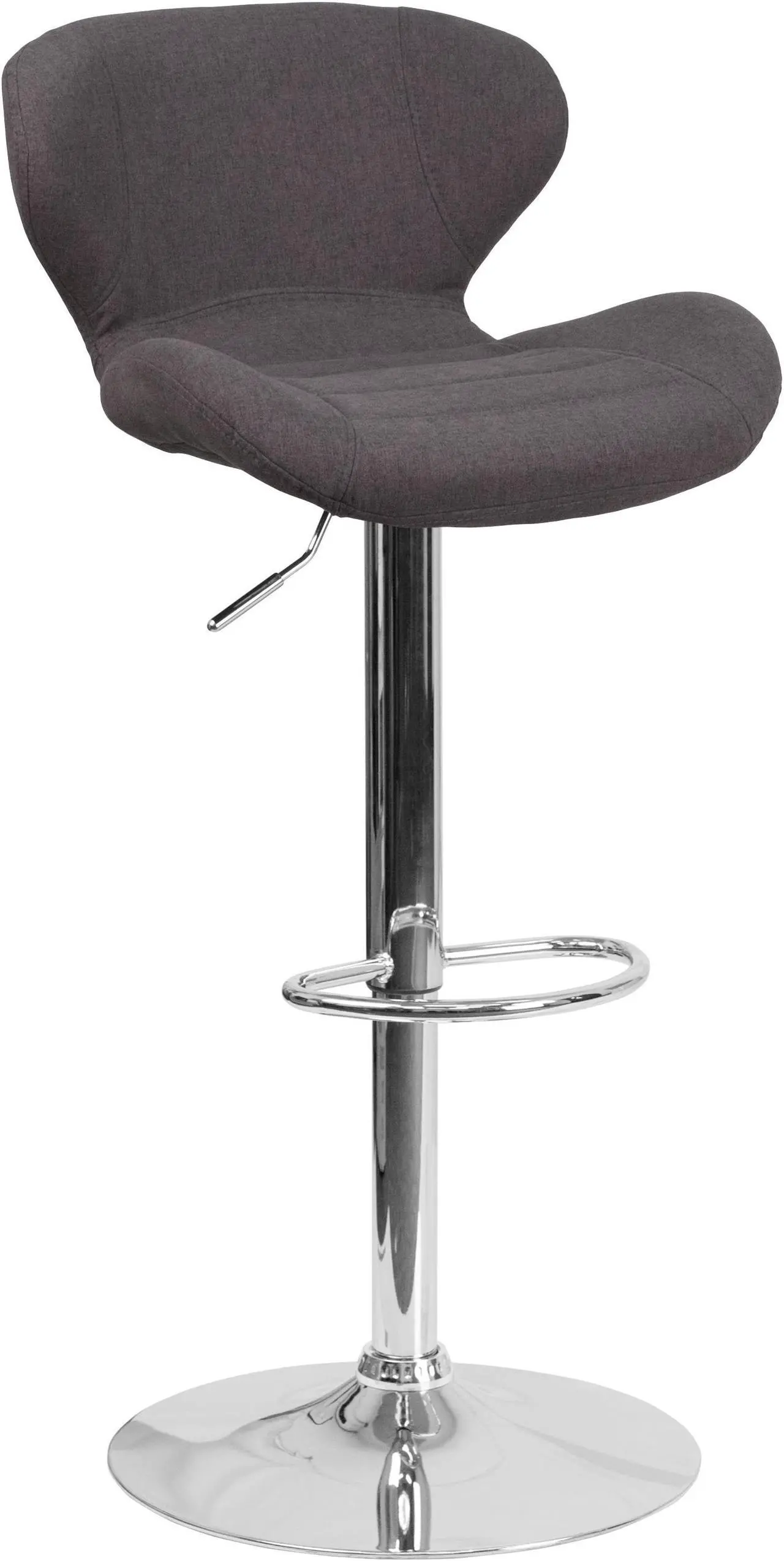 Main image of Contemporary Charcoal Fabric Adjustable Height Barstool with Curved Back and Chrome Base