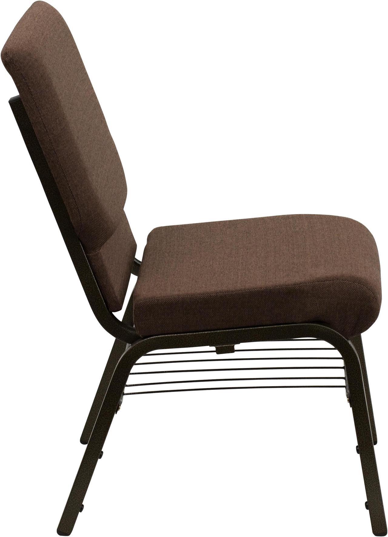 Alt view image 2 of 20 - HERCULES Series 18.5''W Church Chair in Brown Fabric with Book Rack - Gold Vein Frame