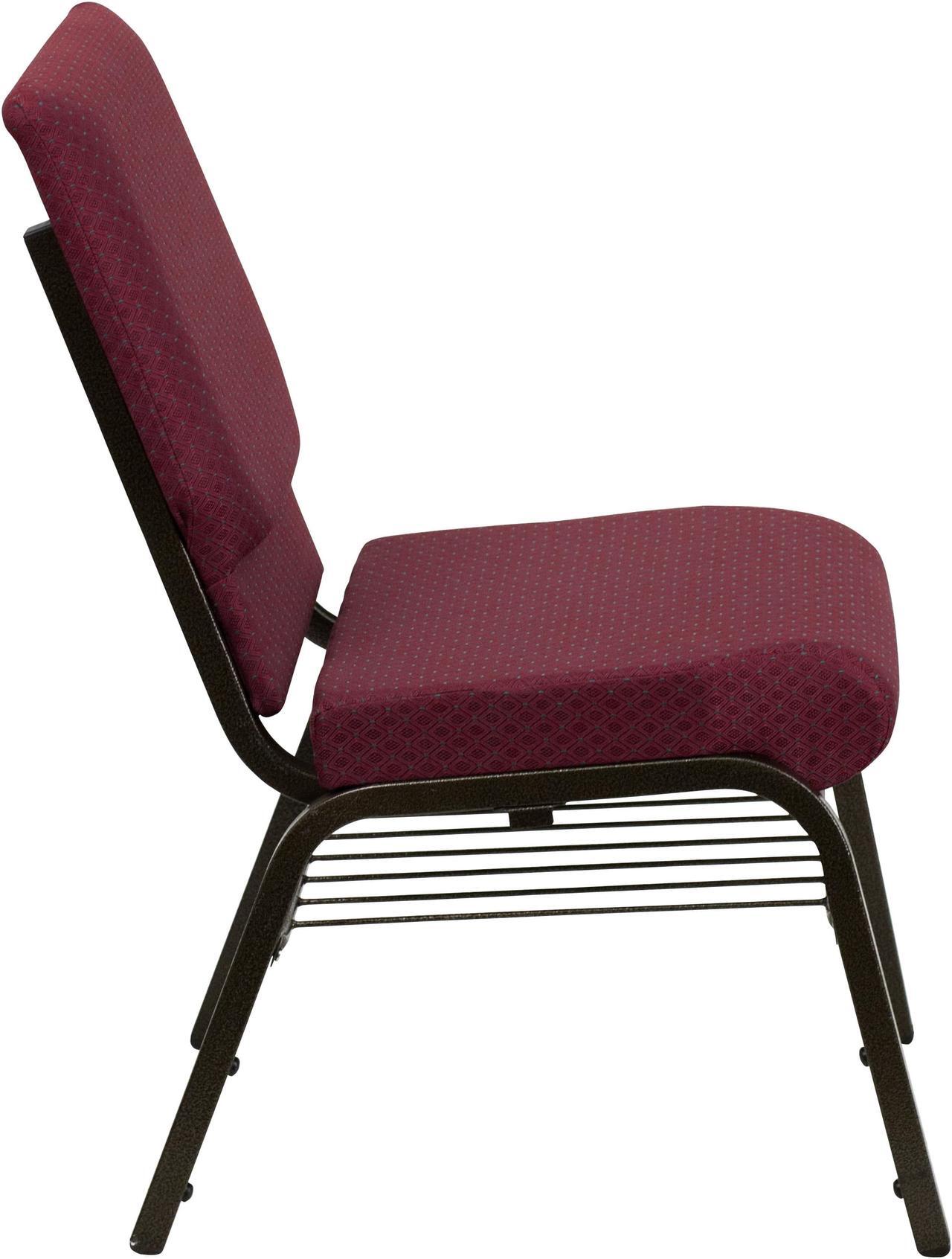 Alt view image 2 of 20 - HERCULES Series 18.5''W Church Chair in Burgundy Patterned Fabric with Book Rack - Gold Vein Frame