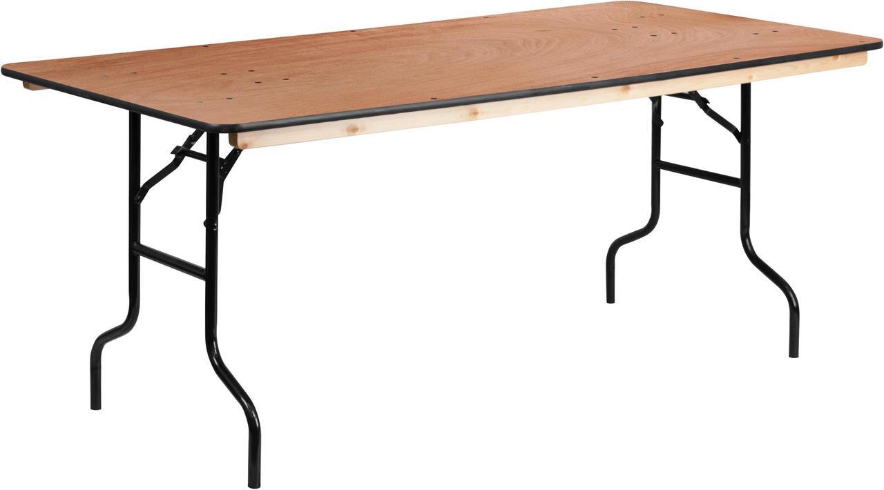 Main image of 36'' x 72'' Rectangular Wood Folding Banquet Table with Clear Coated Finished Top