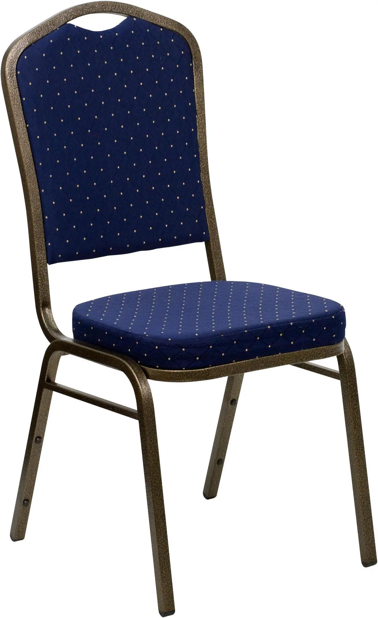 Alt view image 2 of 20 - HERCULES Series Crown Back Stacking Banquet Chair in Navy Blue Dot Patterned Fabric - Gold Vein Frame