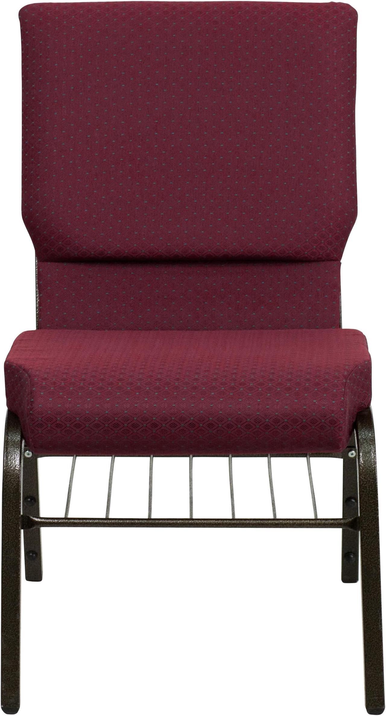 Alt view image 3 of 20 - HERCULES Series 18.5''W Church Chair in Burgundy Patterned Fabric with Book Rack - Gold Vein Frame