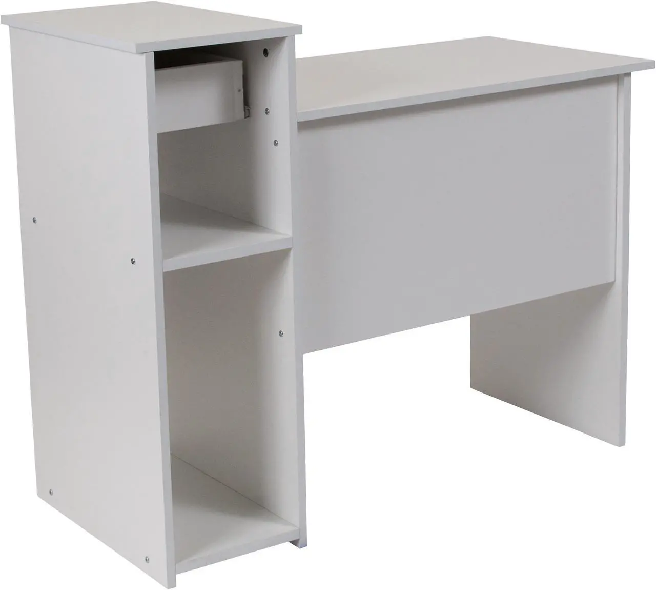 Alt view image 3 of 20 - Flash Furniture Highland Park White Computer Desk with Shelves and Drawer