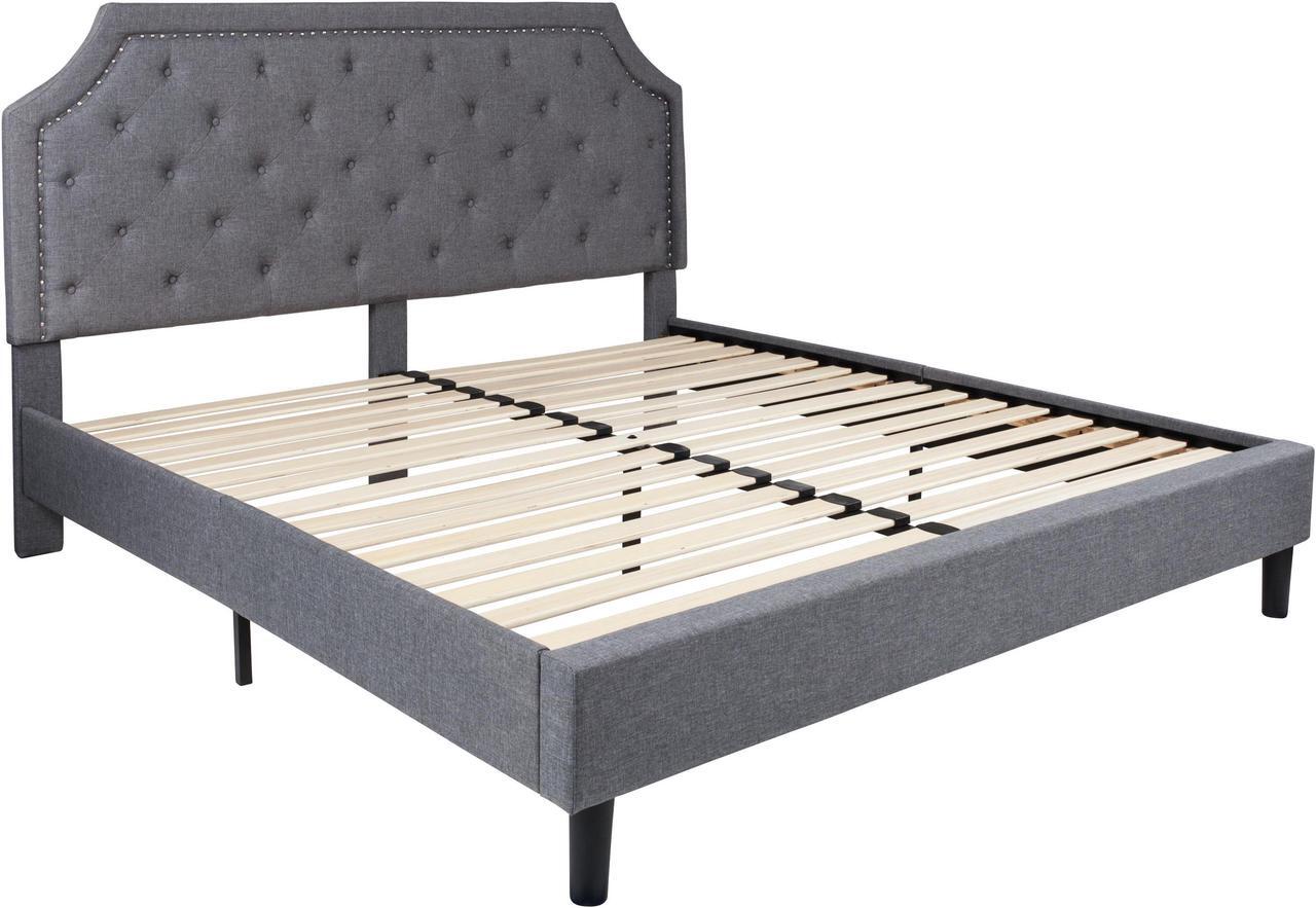 Alt view image 2 of 20 - Brighton King Size Tufted Upholstered Platform Bed in Light Gray Fabric