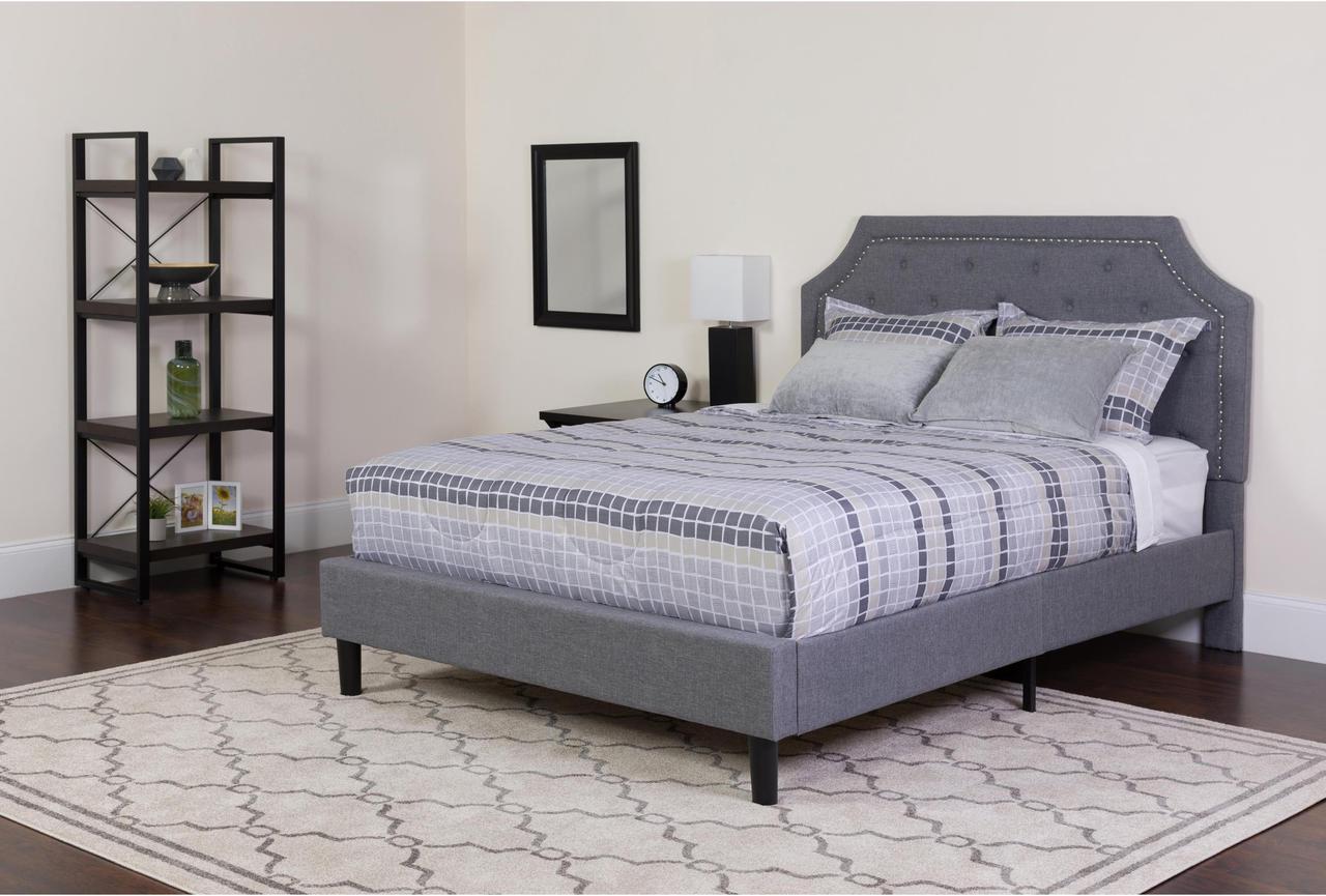 Main image of Brighton King Size Tufted Upholstered Platform Bed in Light Gray Fabric