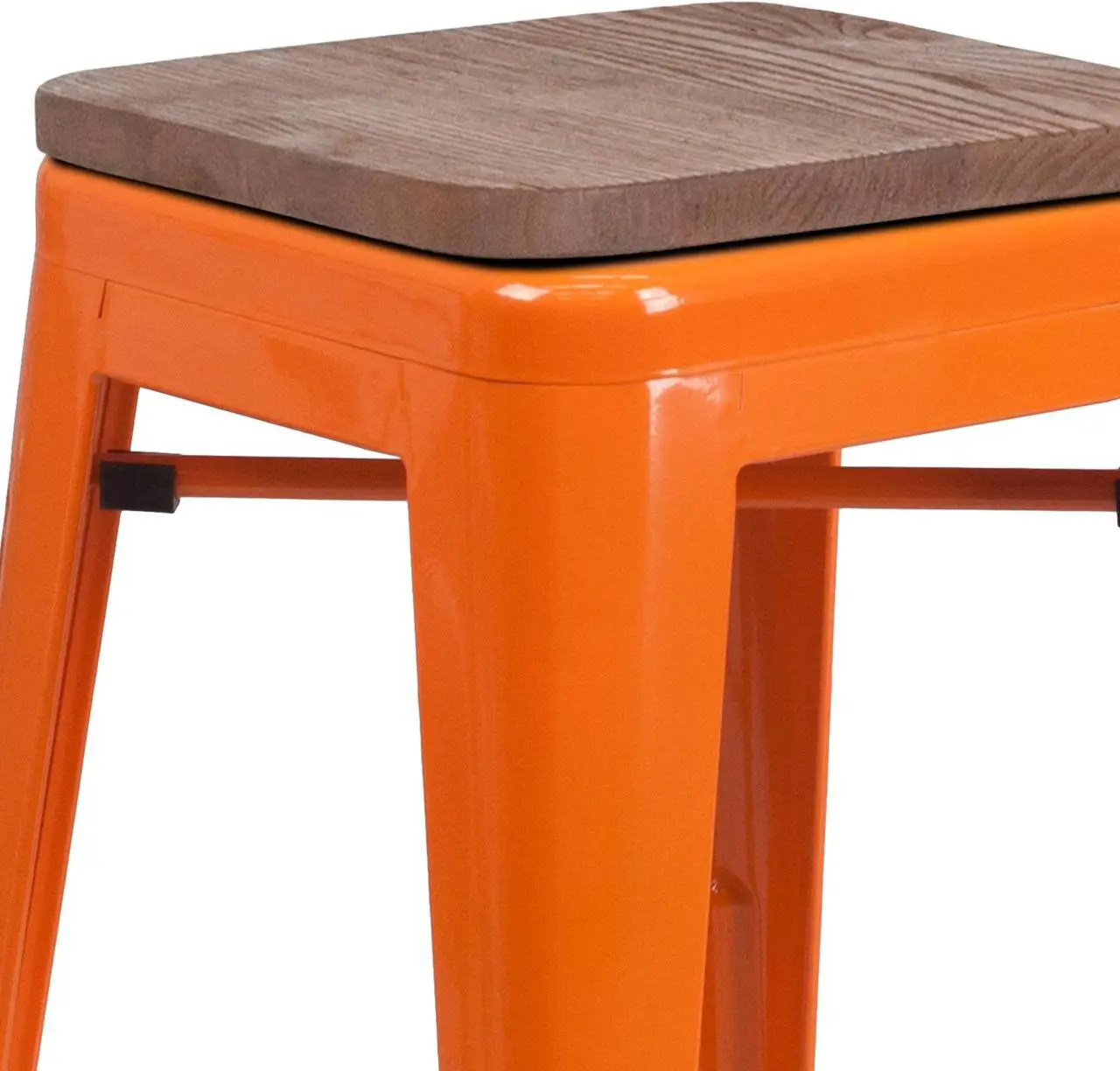 Alt view image 2 of 20 - 30" High Backless Orange Metal Barstool with Square Wood Seat