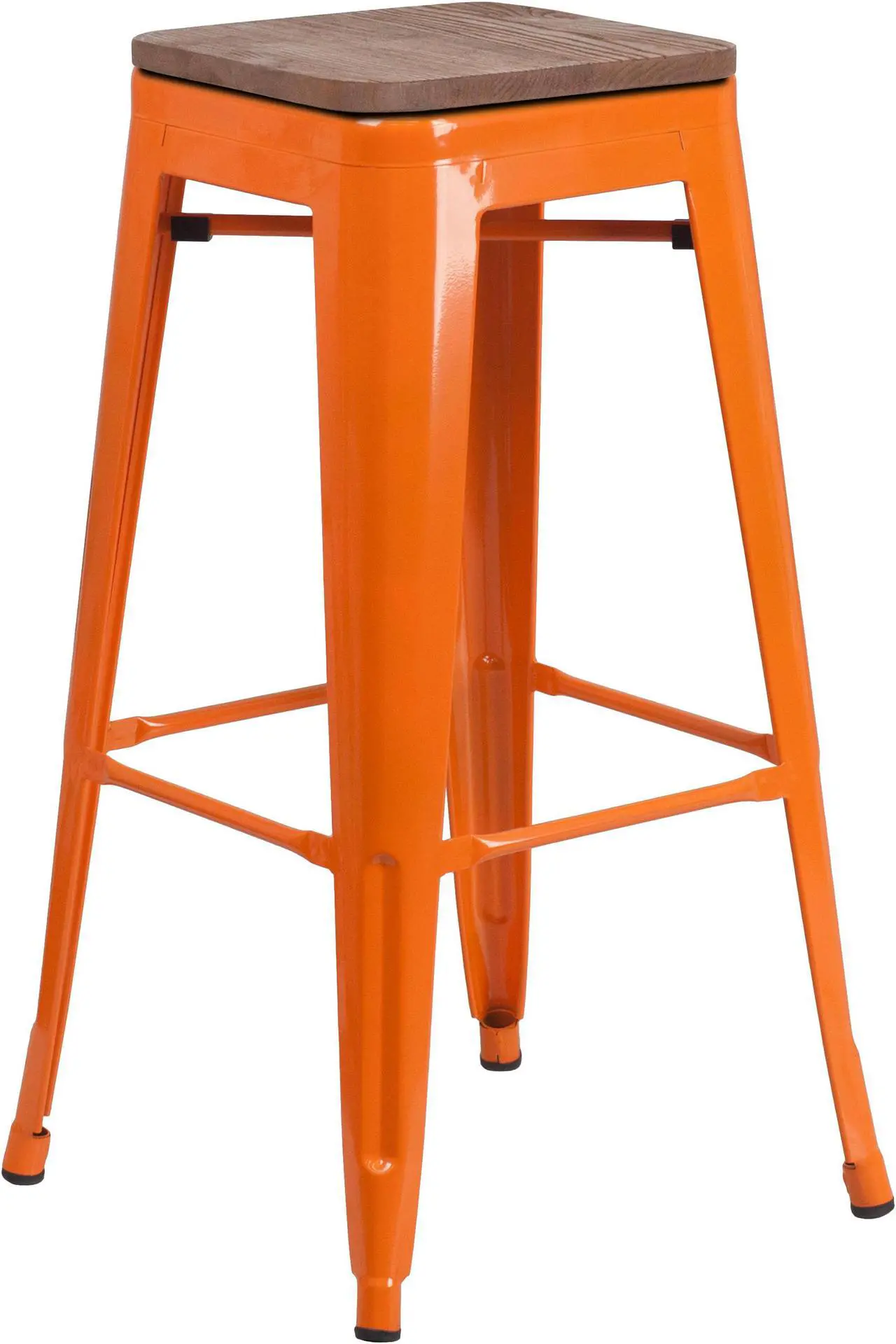 Main image of 30" High Backless Orange Metal Barstool with Square Wood Seat
