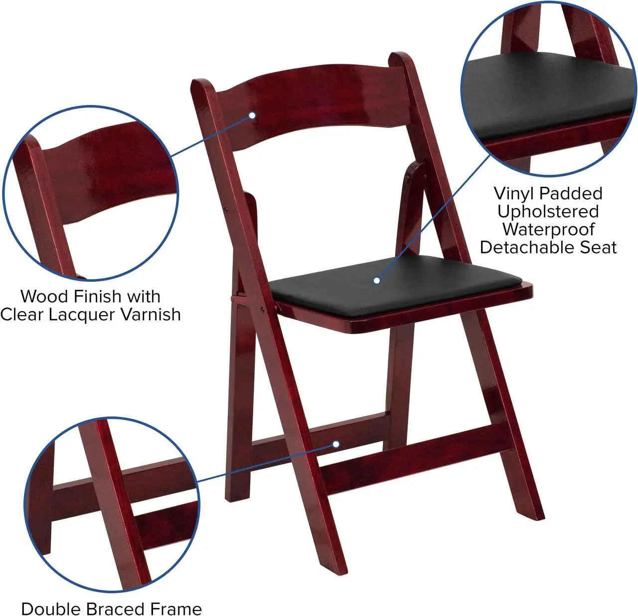 Alt view image 4 of 20 - 2 Pack HERCULES Series Mahogany Wood Folding Chair with Vinyl Padded Seat