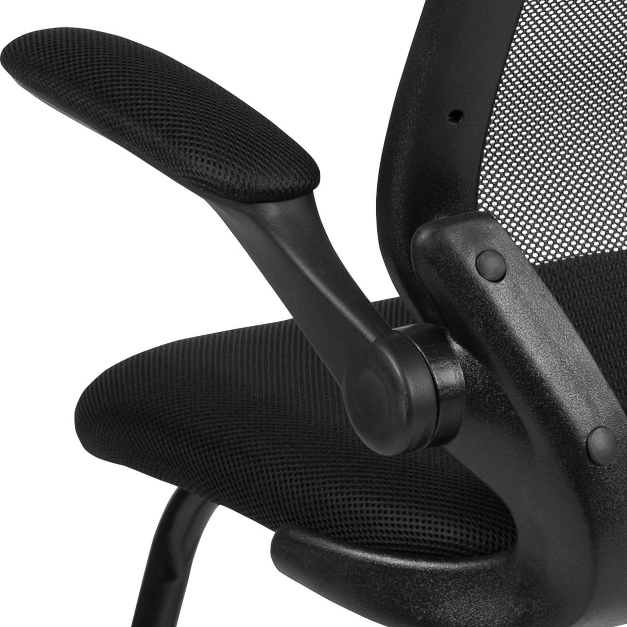 Alt view image 6 of 20 - Black Mesh Sled Base Side Reception Chair with Flip-Up Arms