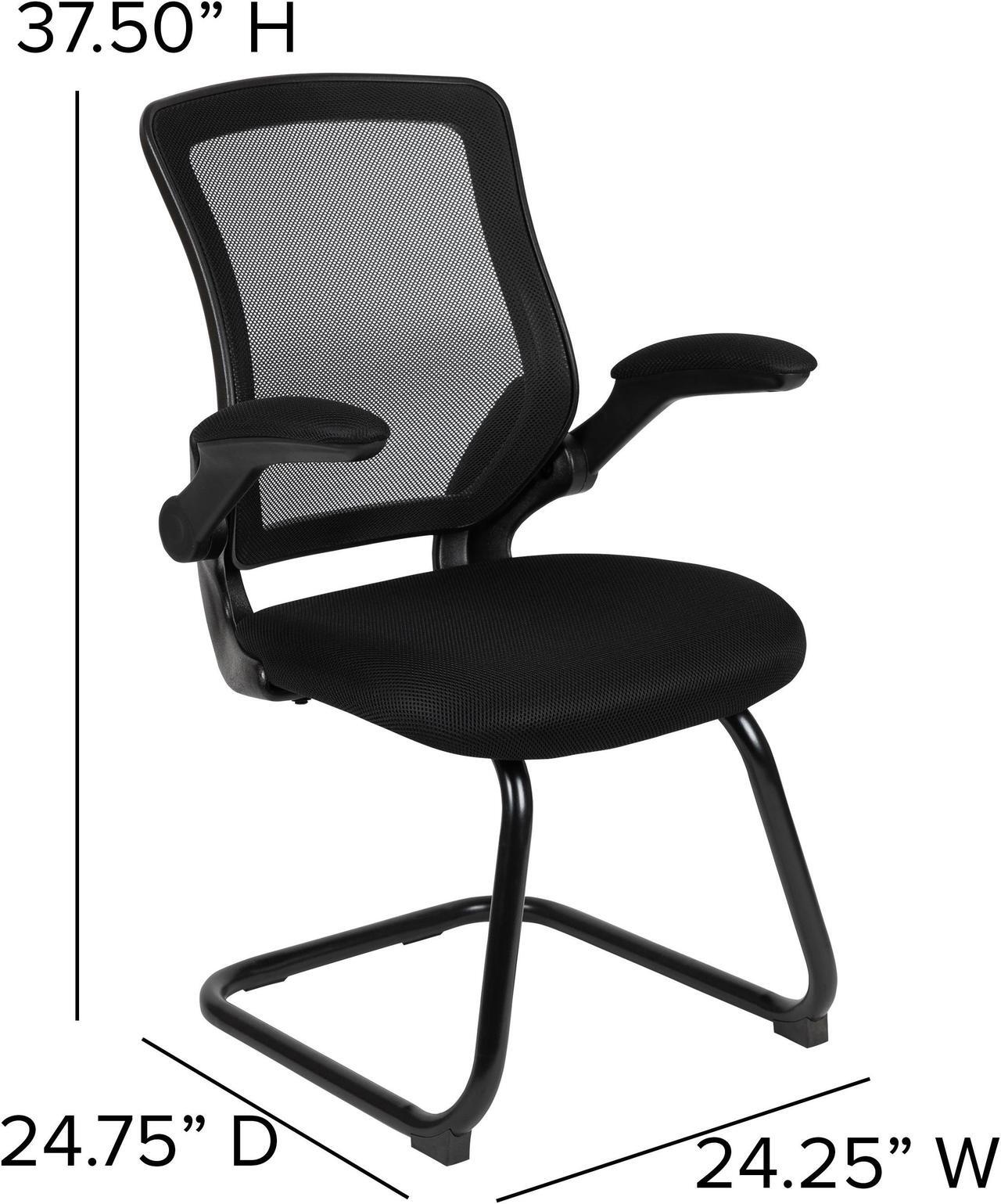 Alt view image 4 of 20 - Black Mesh Sled Base Side Reception Chair with Flip-Up Arms