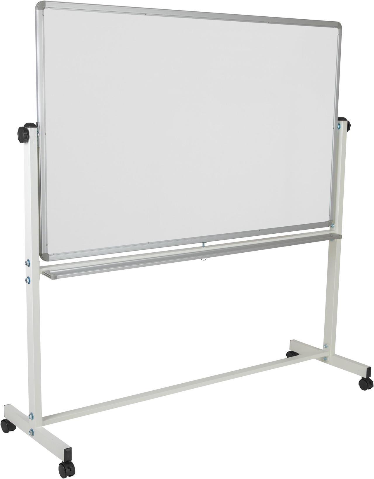 Alt view image 2 of 20 - HERCULES Series 64.25"W x 64.75"H Reversible Mobile Cork Bulletin Board and White Board with Pen Tray