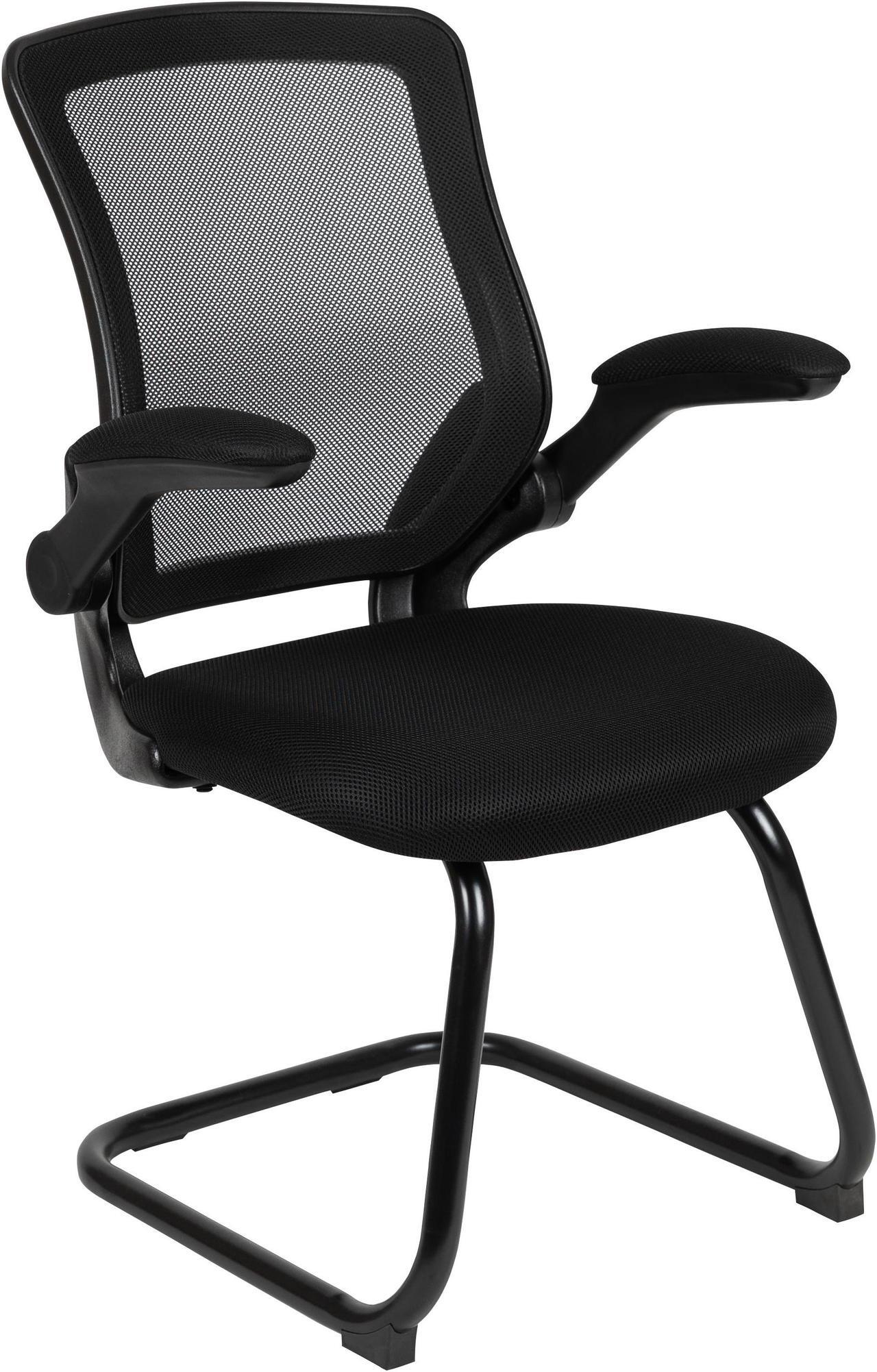 Alt view image 2 of 20 - Black Mesh Sled Base Side Reception Chair with Flip-Up Arms
