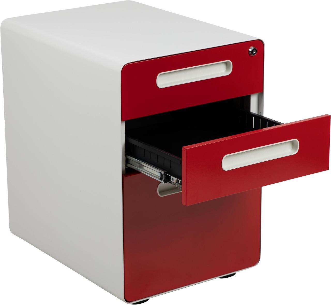 Alt view image 6 of 20 - Flash Furniture 3-Drawer Cabinet Legal & Letter Files White/Red 21" (HZ-AP53501RDWH)