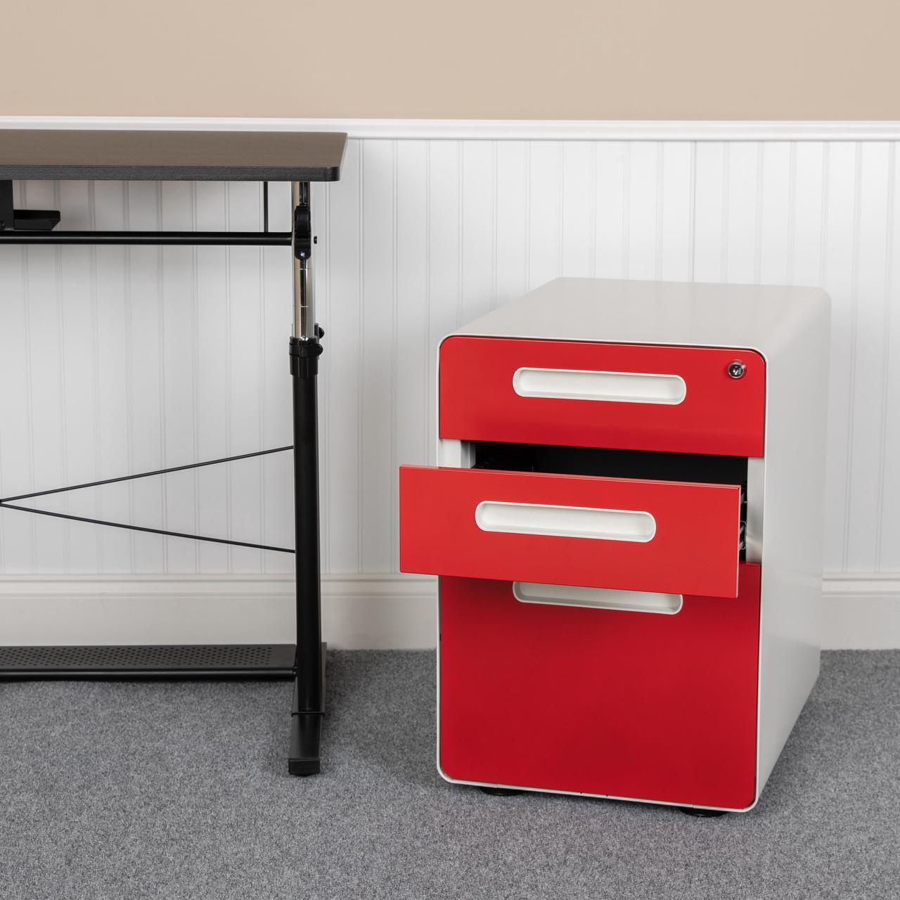 Main image of Flash Furniture 3-Drawer Cabinet Legal & Letter Files White/Red 21" (HZ-AP53501RDWH)