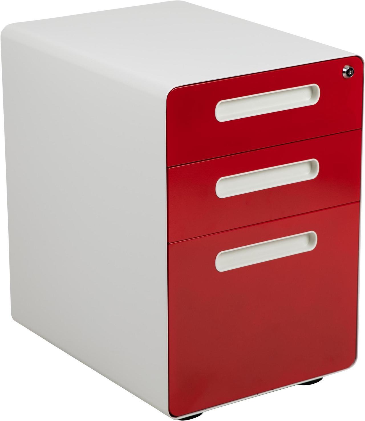 Alt view image 2 of 20 - Flash Furniture 3-Drawer Cabinet Legal & Letter Files White/Red 21" (HZ-AP53501RDWH)
