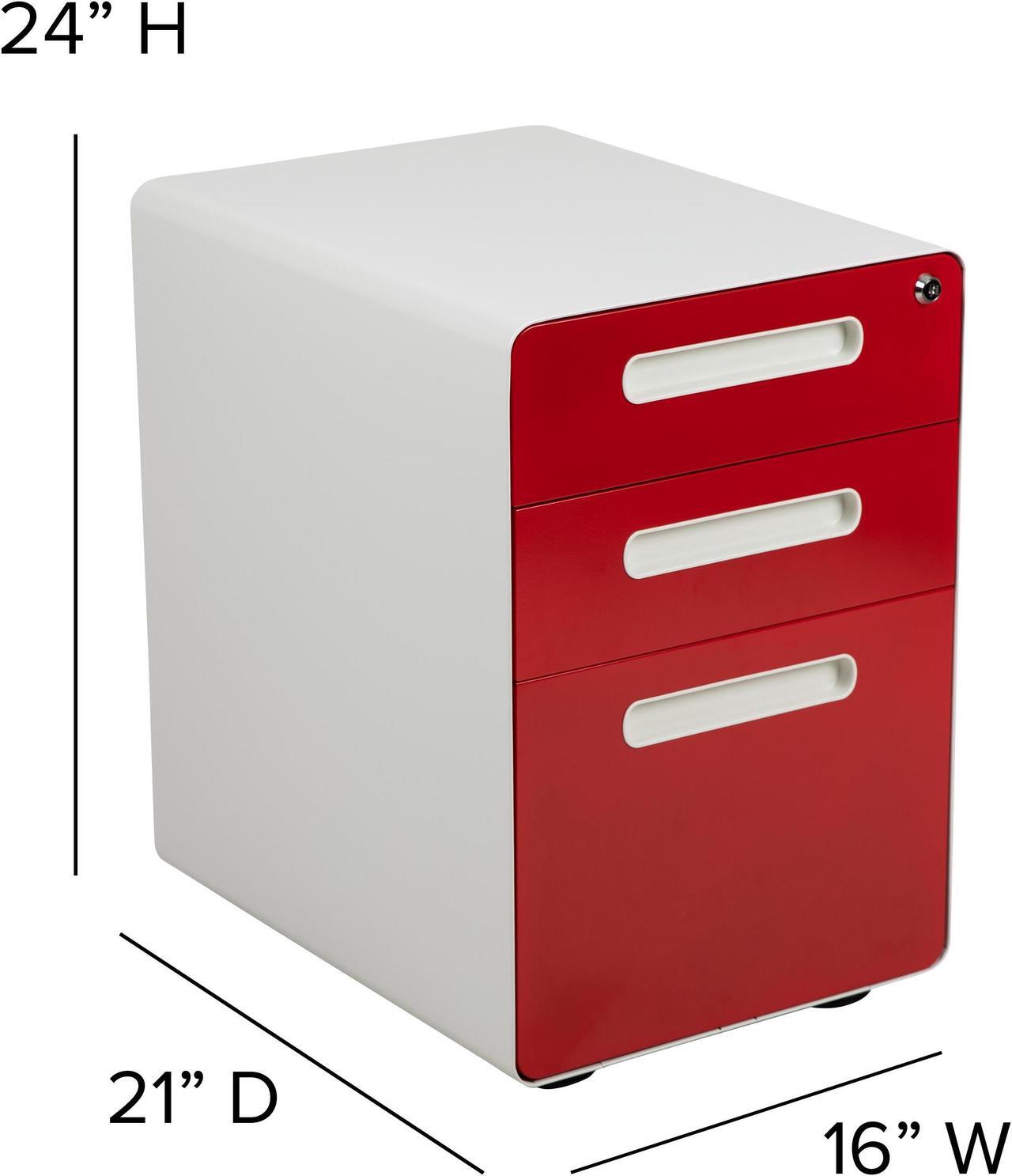 Alt view image 4 of 20 - Flash Furniture 3-Drawer Cabinet Legal & Letter Files White/Red 21" (HZ-AP53501RDWH)