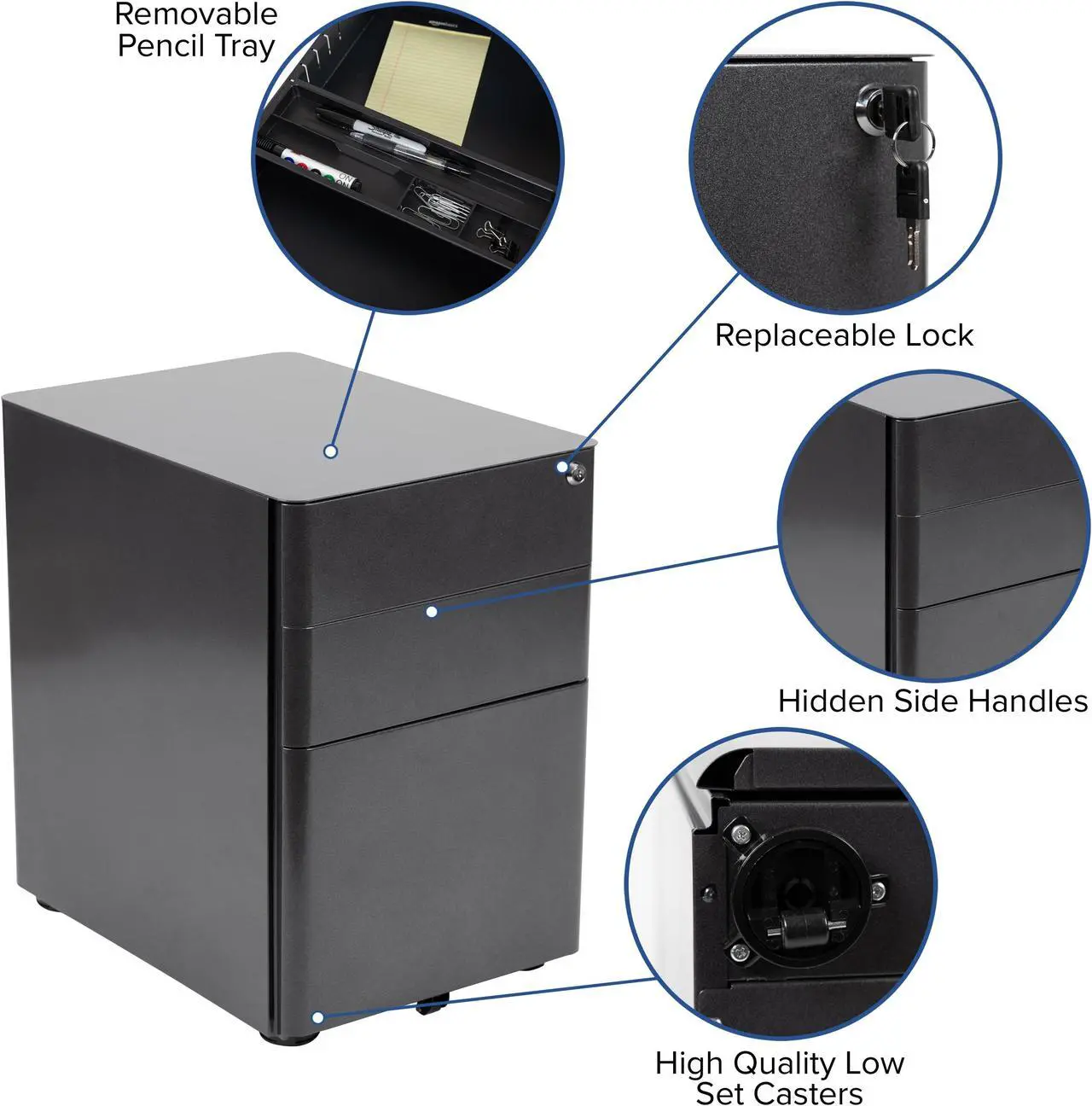 Alt view image 3 of 20 - Flash Furniture 3-Drawer Cabinet Legal & Letter Files Black 21" (HZCHPL01BK)