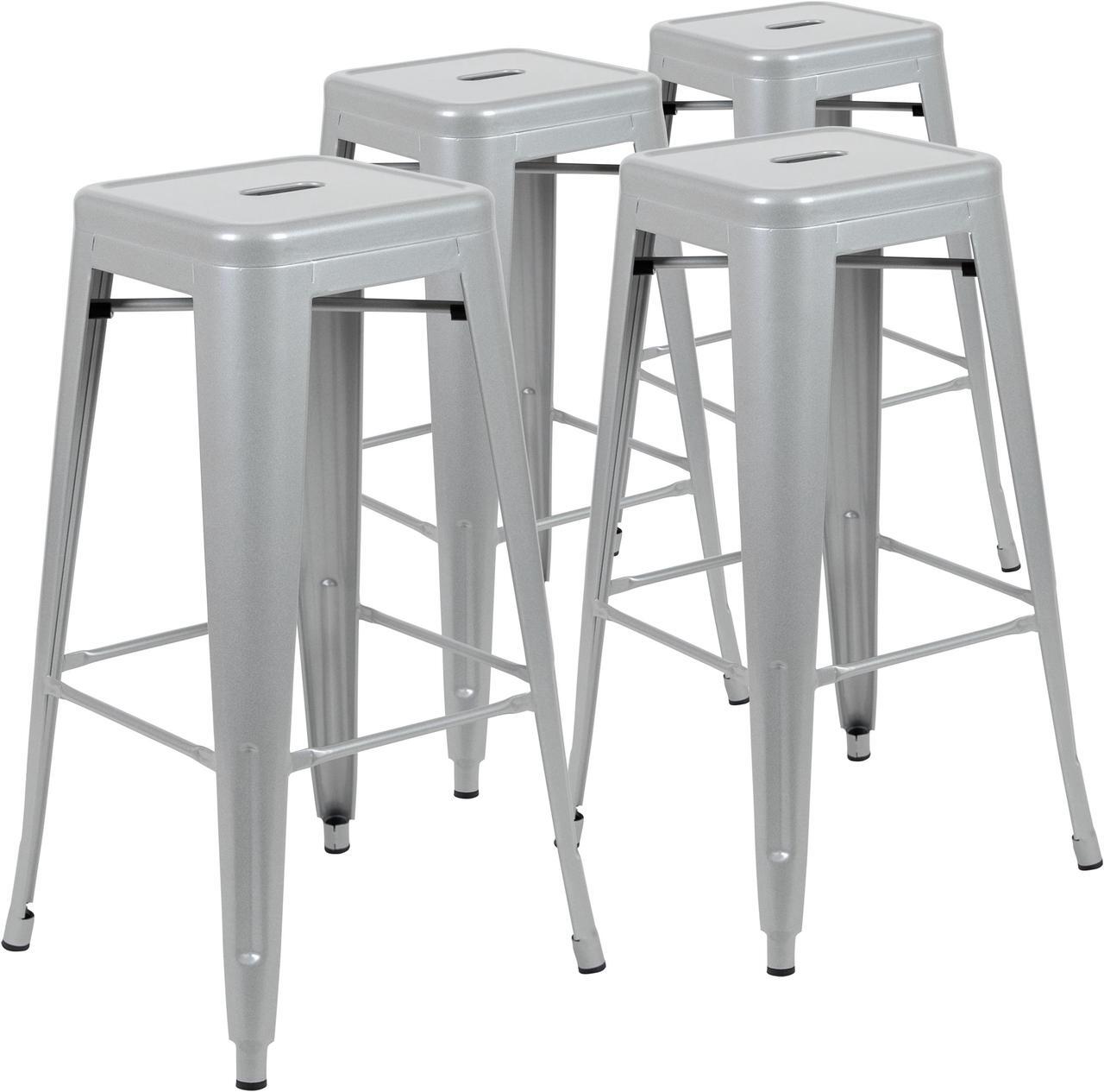 Alt view image 3 of 20 - 30" High Metal Indoor Bar Stool in Silver - Stackable Set of 4