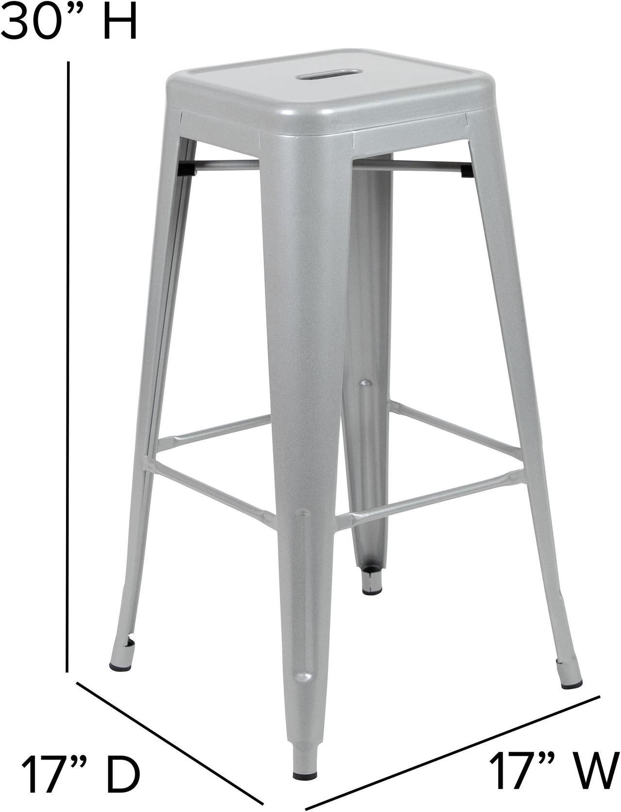 Alt view image 5 of 20 - 30" High Metal Indoor Bar Stool in Silver - Stackable Set of 4