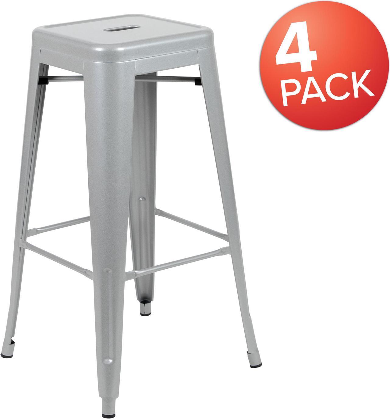 Alt view image 2 of 20 - 30" High Metal Indoor Bar Stool in Silver - Stackable Set of 4