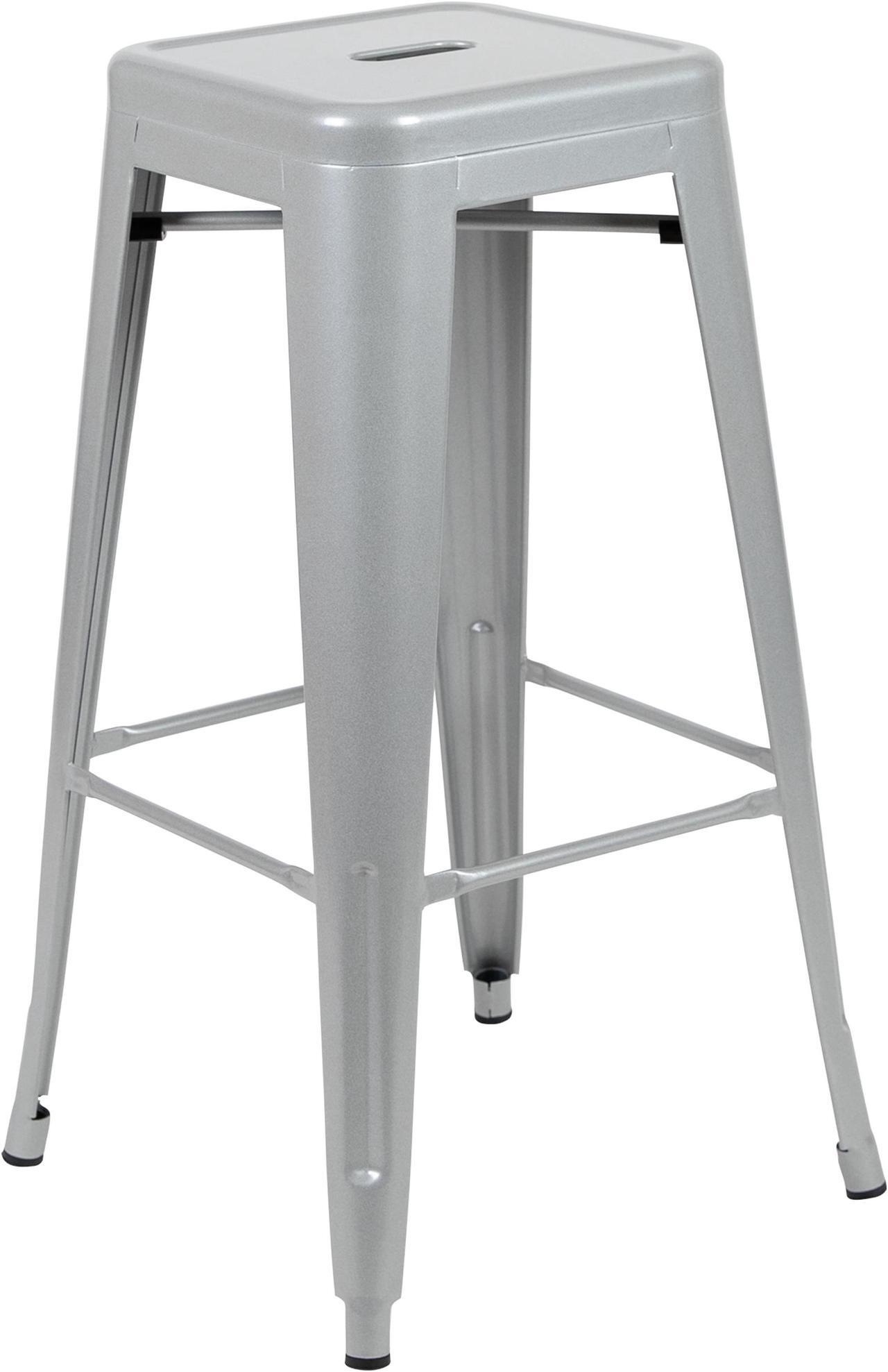 Alt view image 6 of 20 - 30" High Metal Indoor Bar Stool in Silver - Stackable Set of 4
